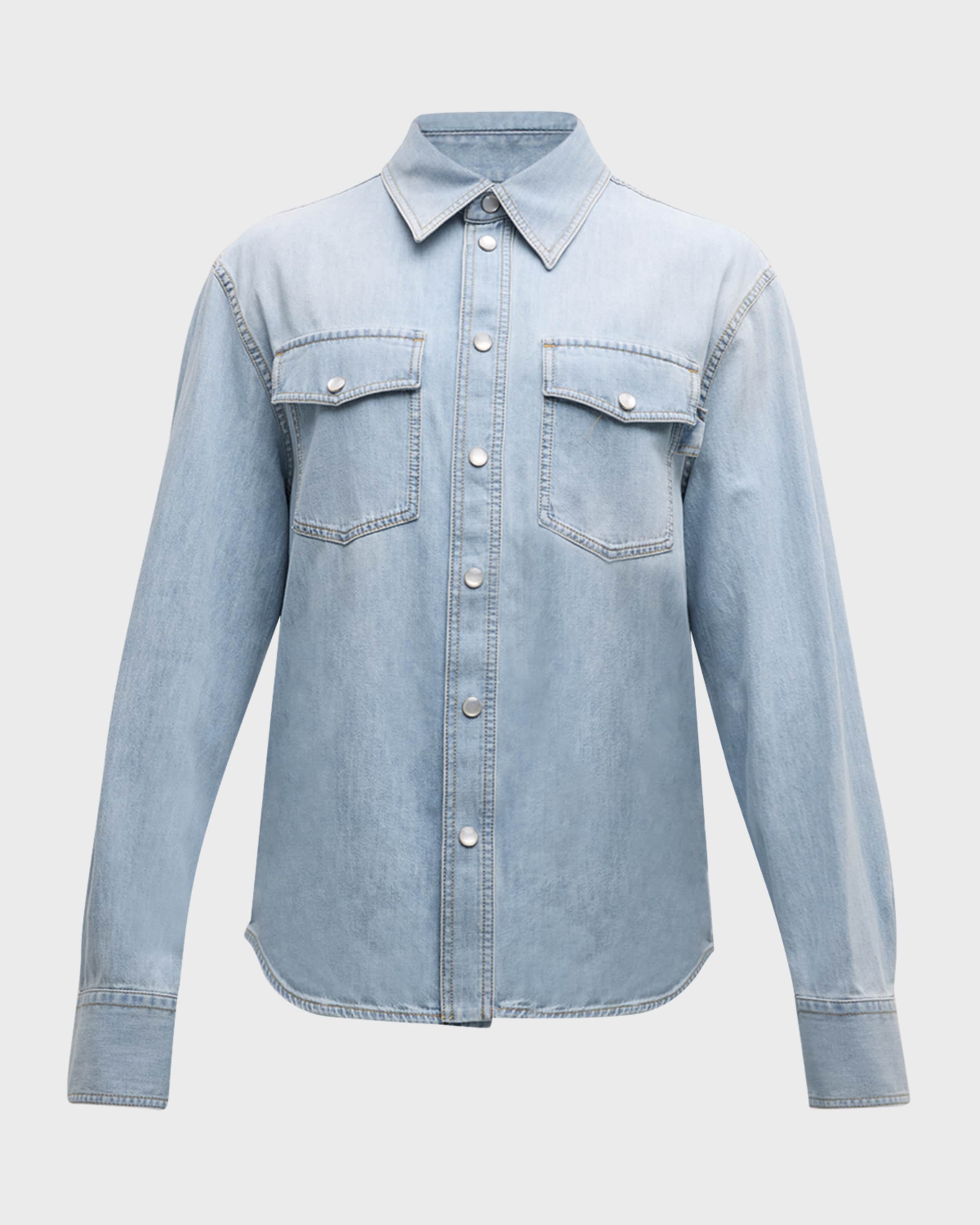 Men's Bleached Denim Snap-Front Shirt - 1