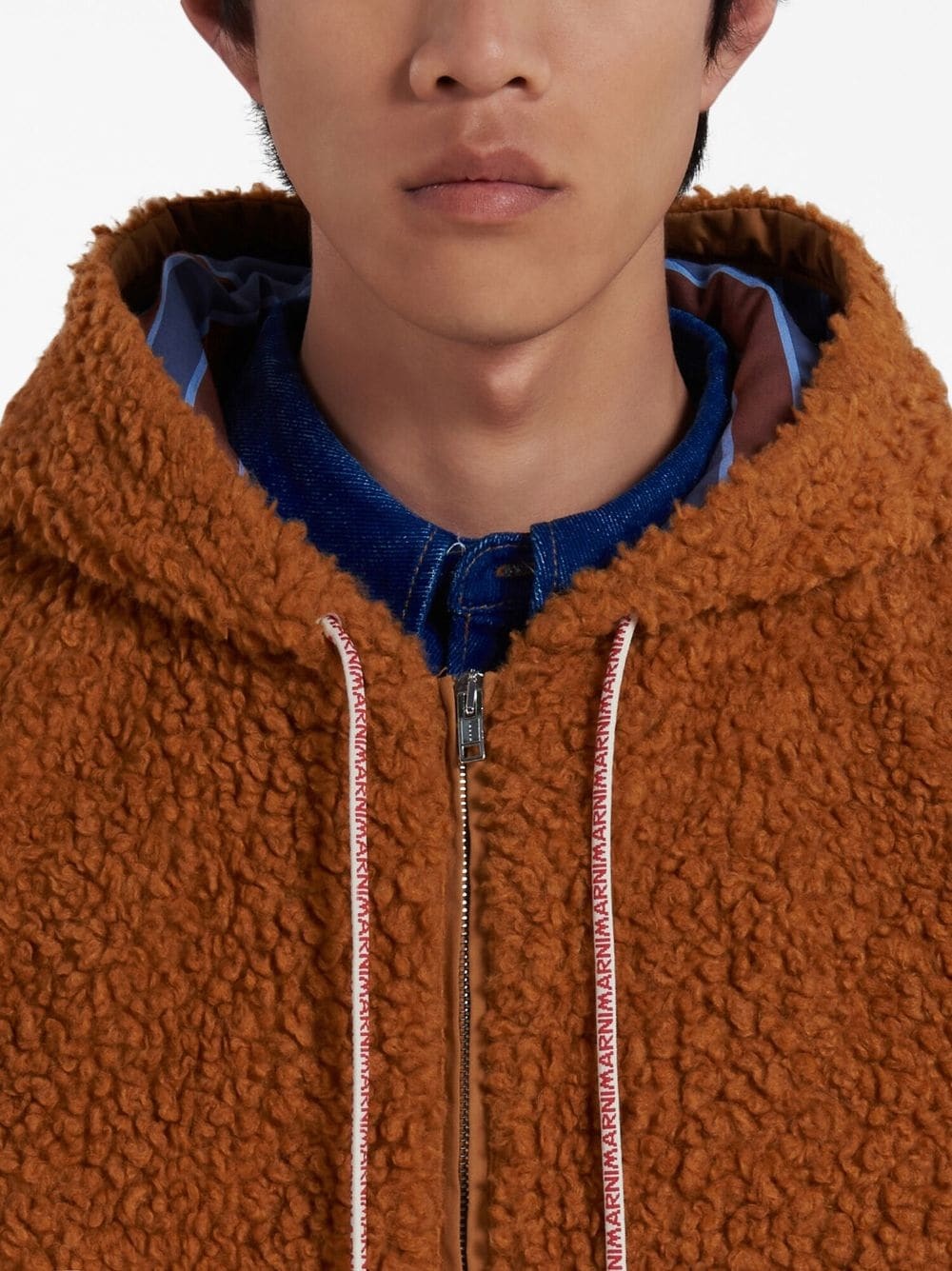 logo-print-drawstring faux-fur jacket - 5