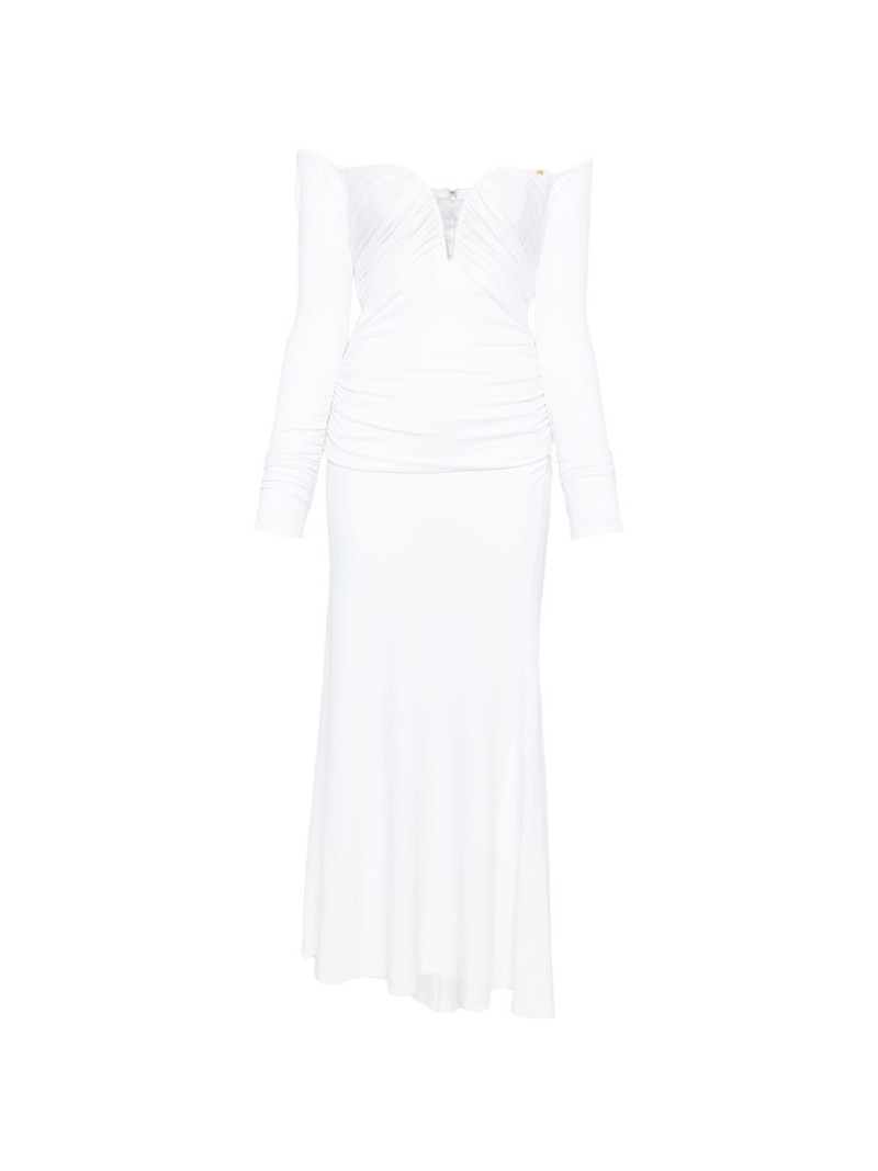 draped long-sleeved midi dress 1