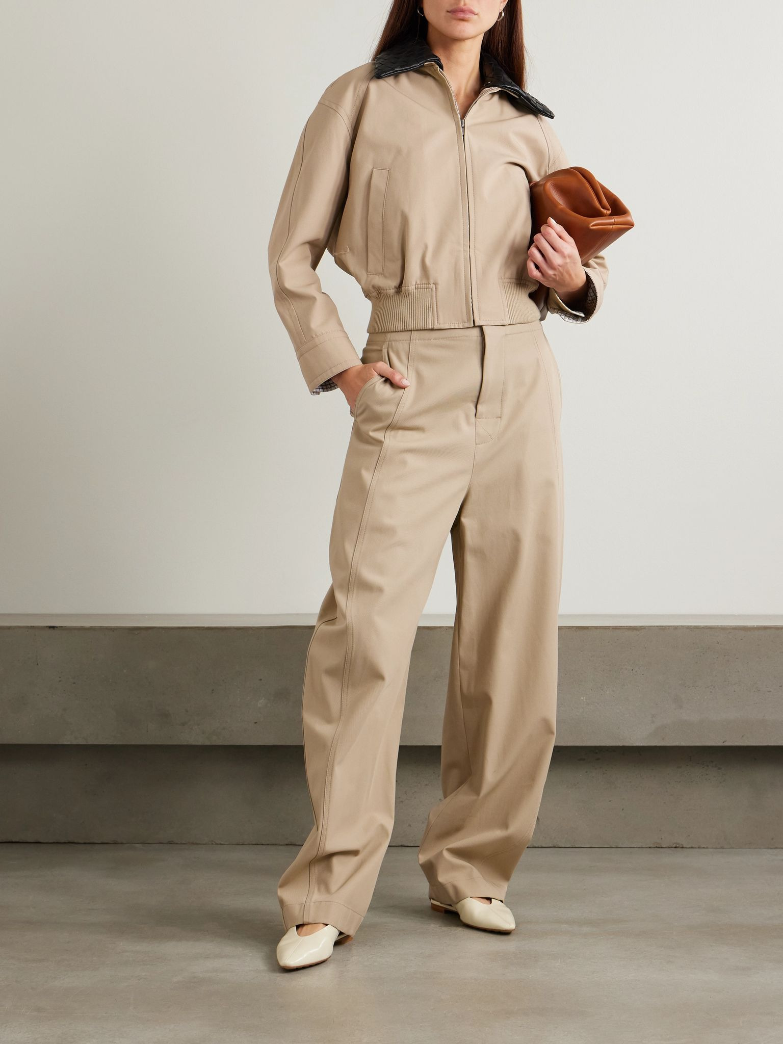 Cotton-twill barrel-leg pants Beige - 2