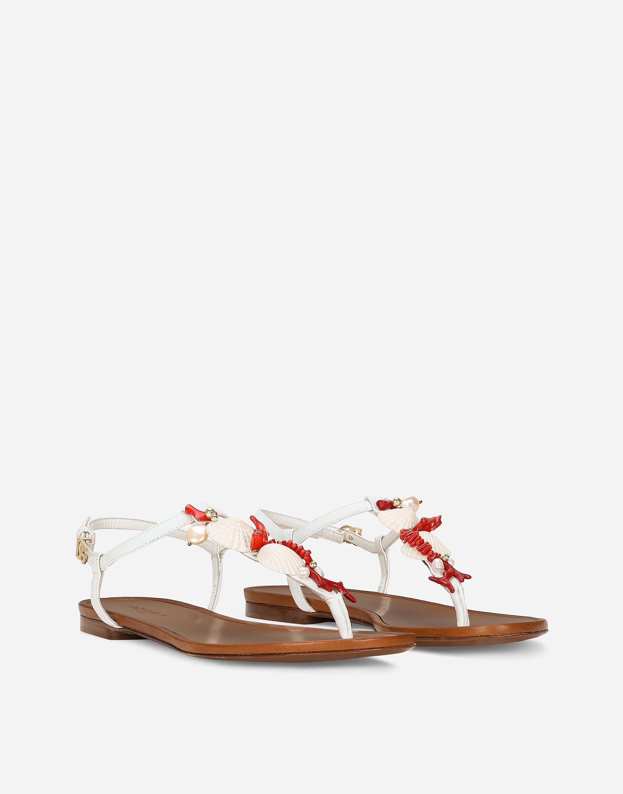 Nappa leather thong sandals with coral embroidery - 2