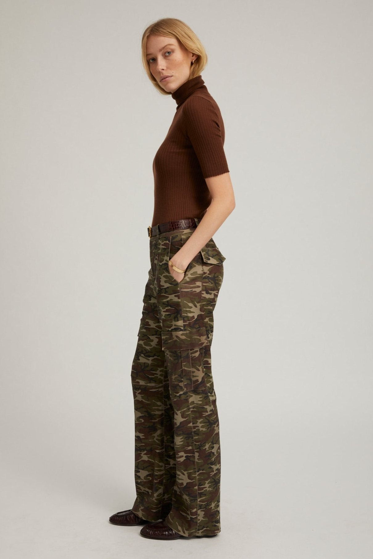 CAMOUFLAGE LEATHER CARGO TROUSERS - 3