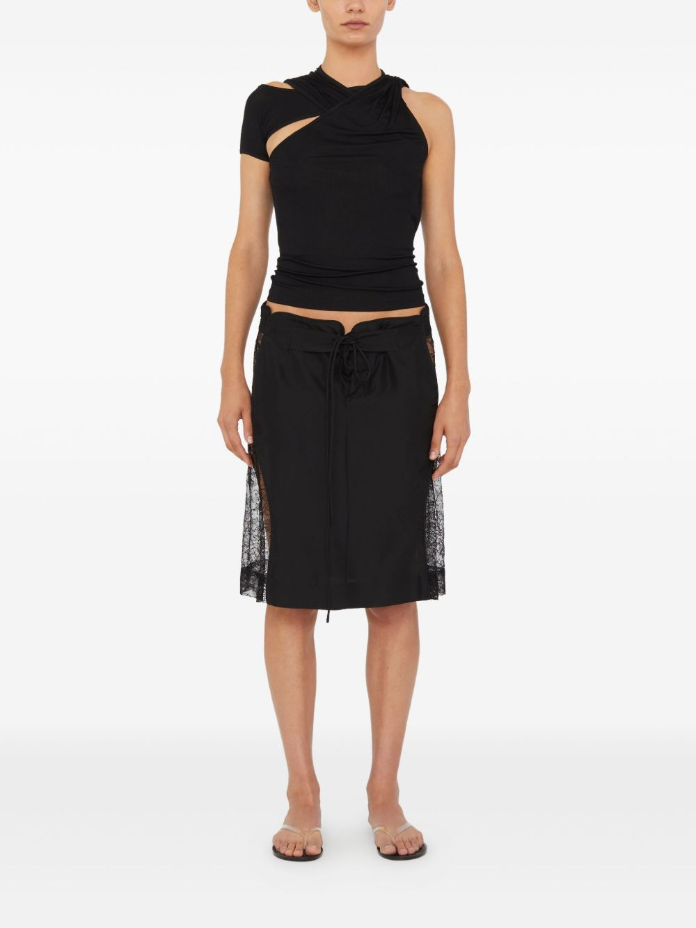 lace-insert drawstring skirt - 2