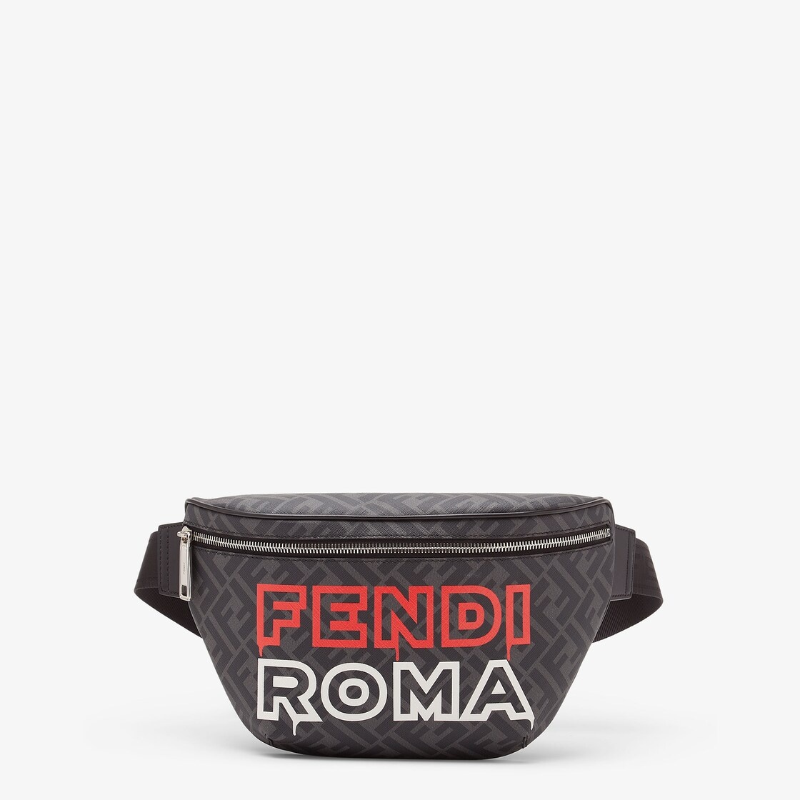 Belt bag made of black and gray FF fabric. Internal compartment with zipper and palladium-finish met - 1