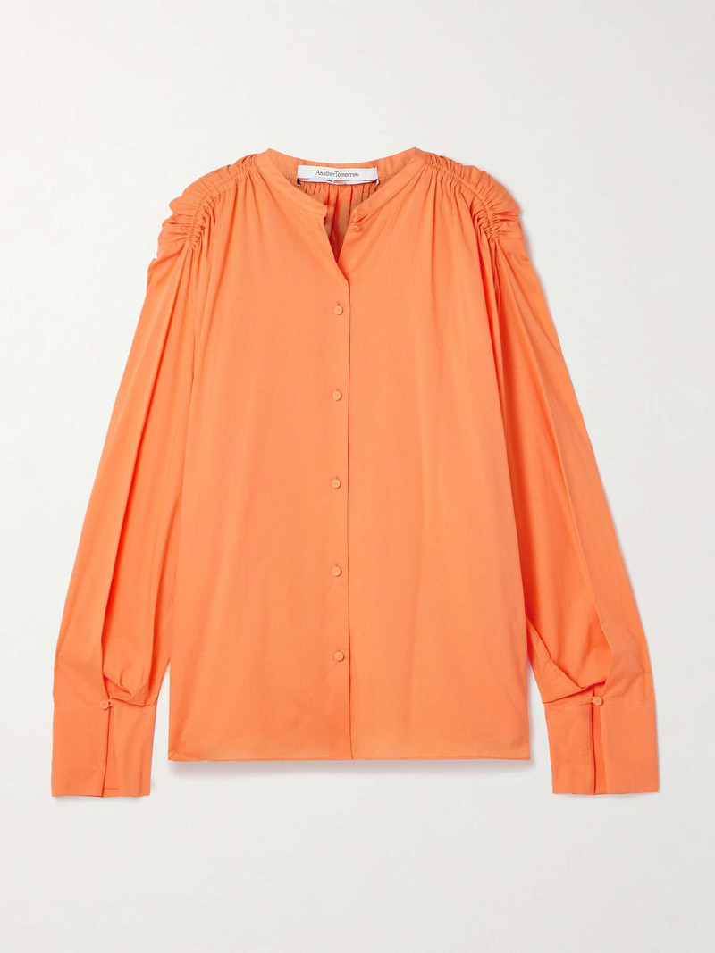 Gathered cotton-voile shirt Orange - 1