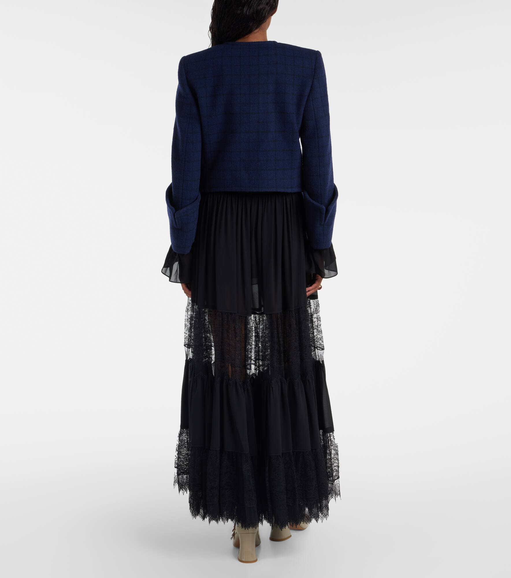 Checked cropped wool-blend jacket - 3