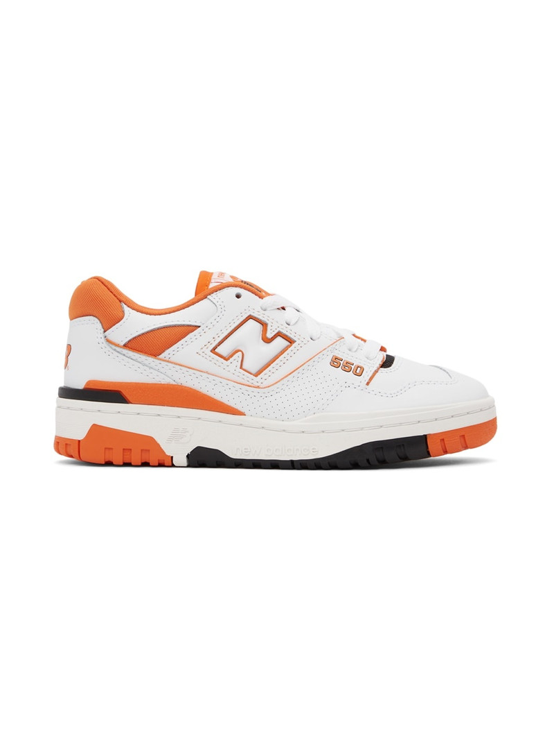 White & Orange 550 Sneakers - 1