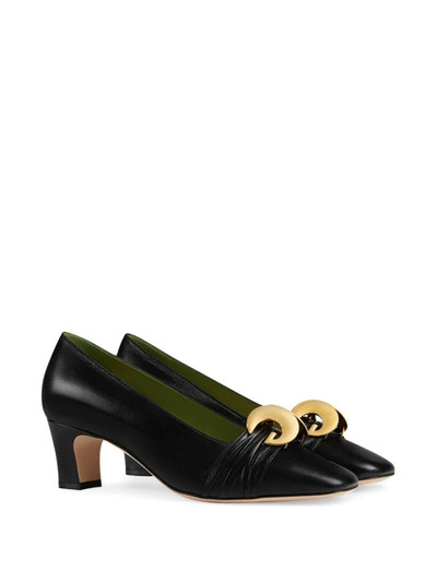 GUCCI Leather mid-heel pump with half moon GG outlook