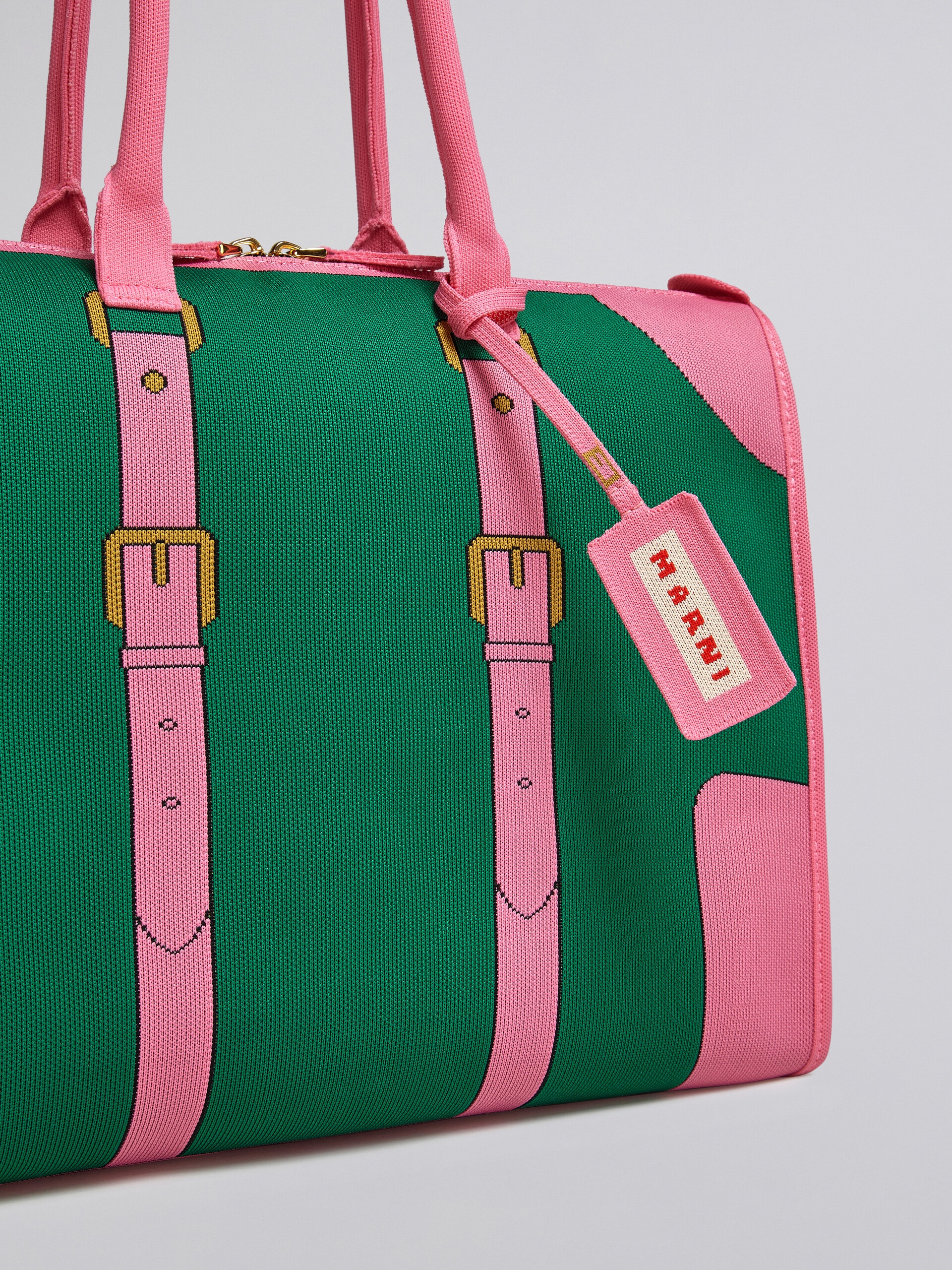 GREEN AND PINK TROMPE-L'ŒIL JACQUARD TRAVEL BAG - 5