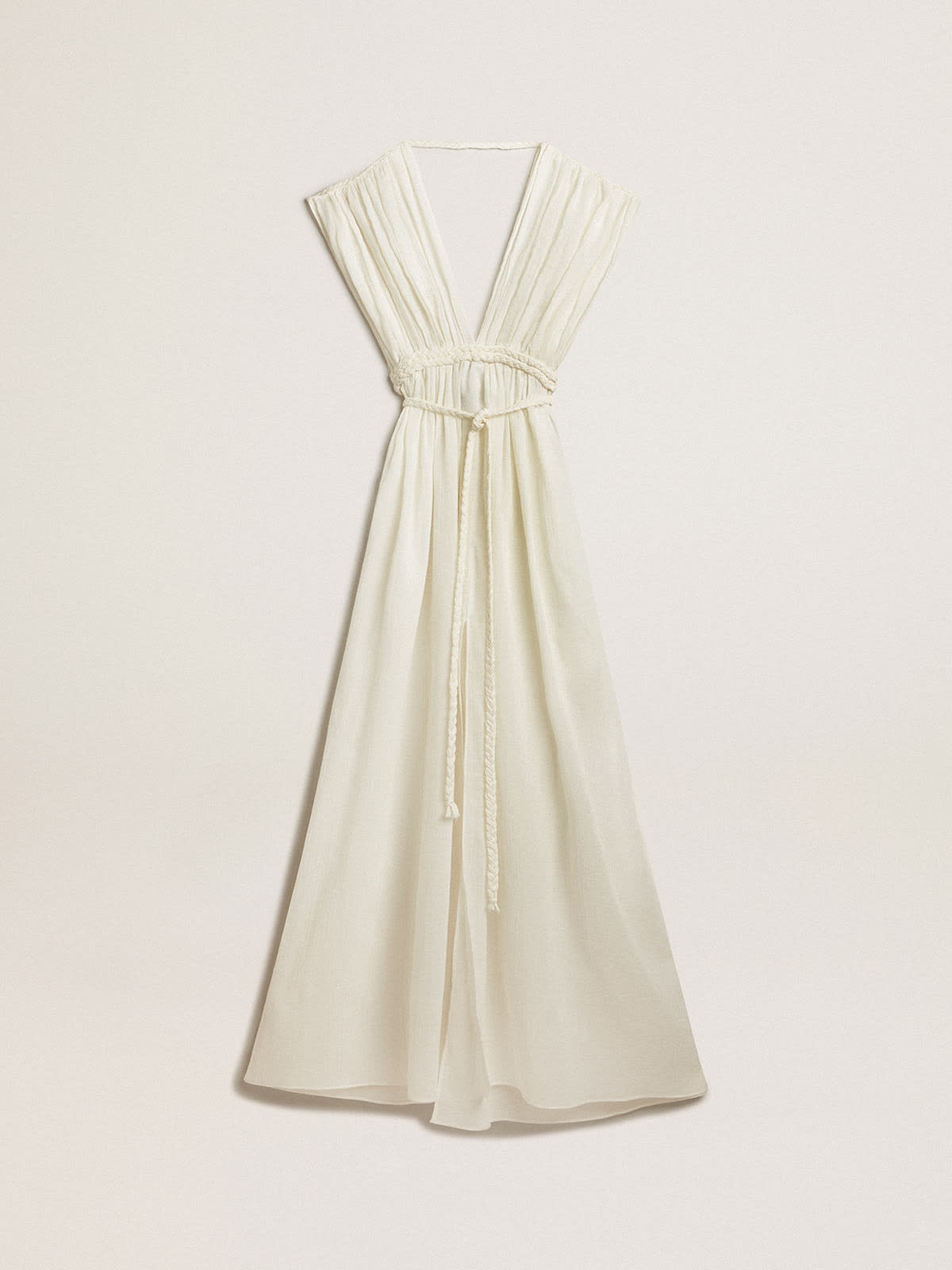 Kaftan dress in aged white jacquard cotton - 1