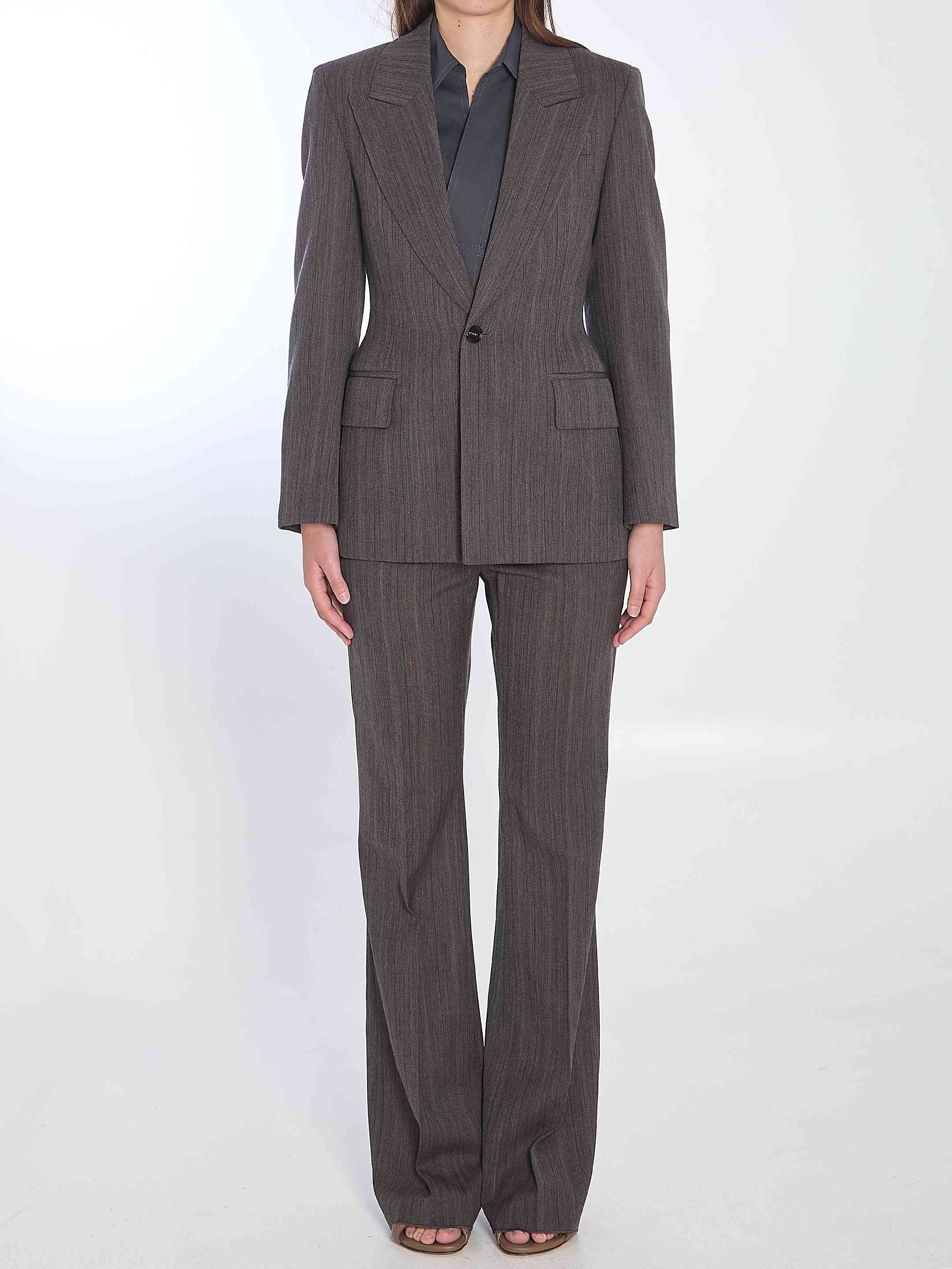 Bottega Veneta Women Wool Trousers With Thin Stripes - 5
