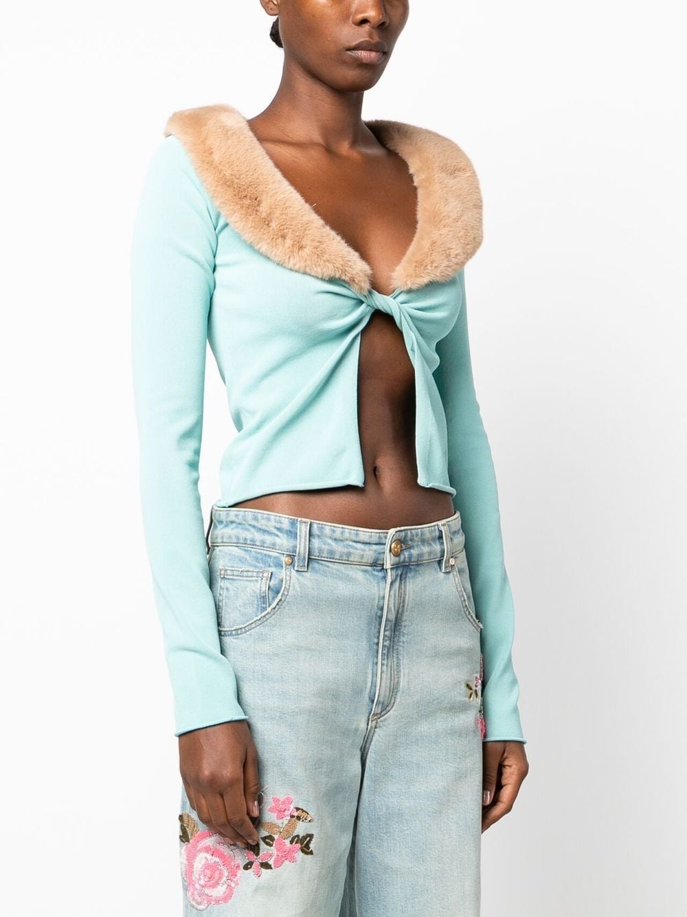 faux-fur collar twist cardigan - 3