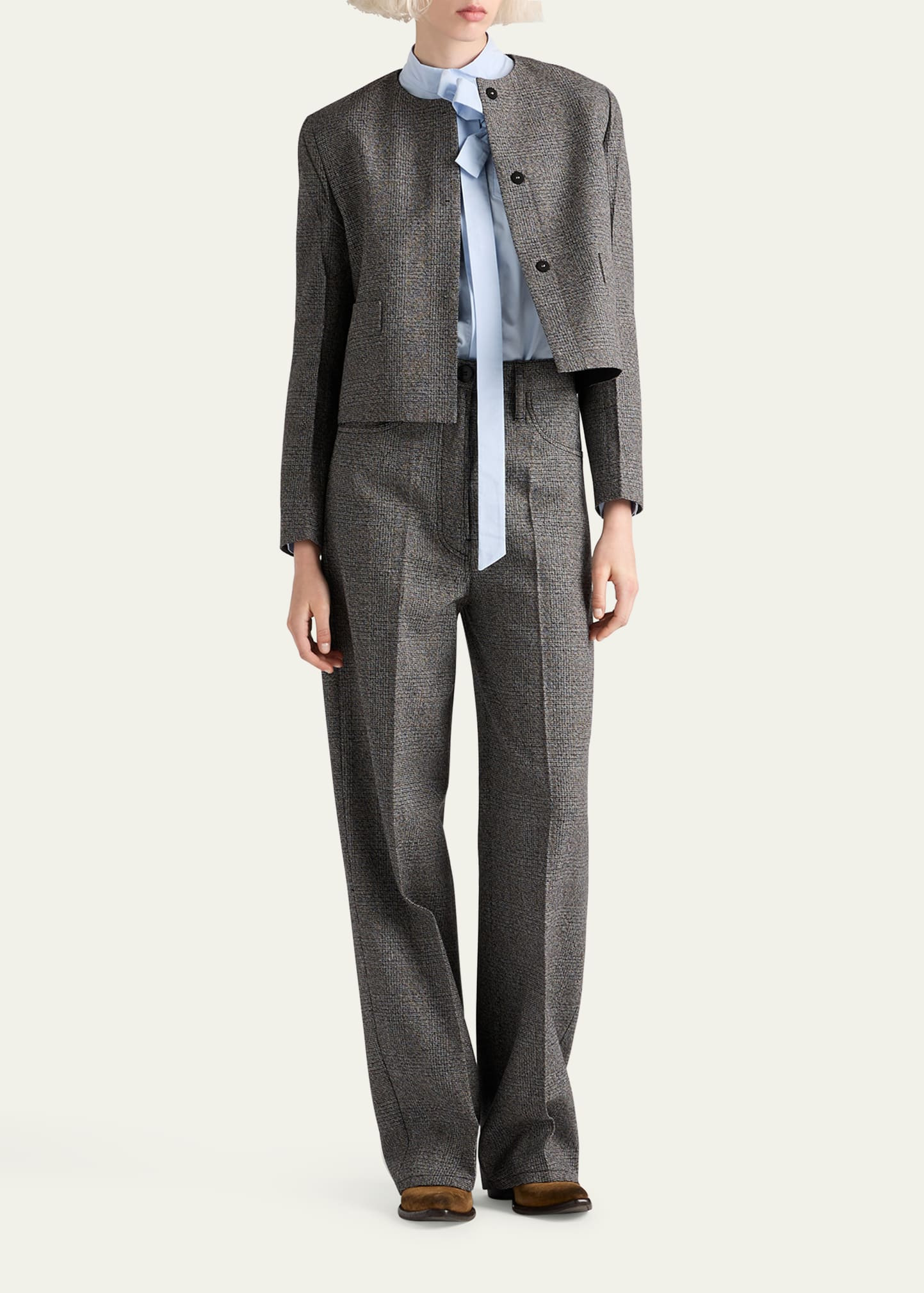 Prince Of Wales Mouline Boxy Crop Jacket - 2