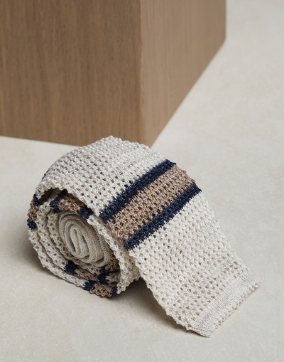 Brunello Cucinelli Linen and cotton striped knit tie outlook