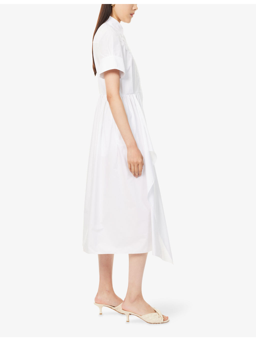 Embroidered Short-Sleeve Cotton Midi Shirt Dress - 3