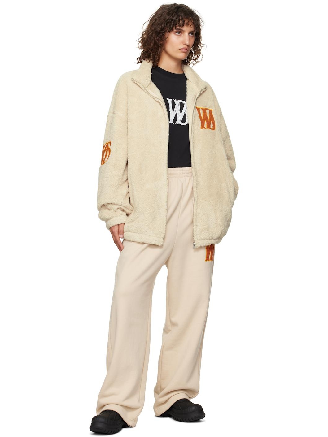 Beige Bouclé Letter Logo Wide Lounge Pants - 4