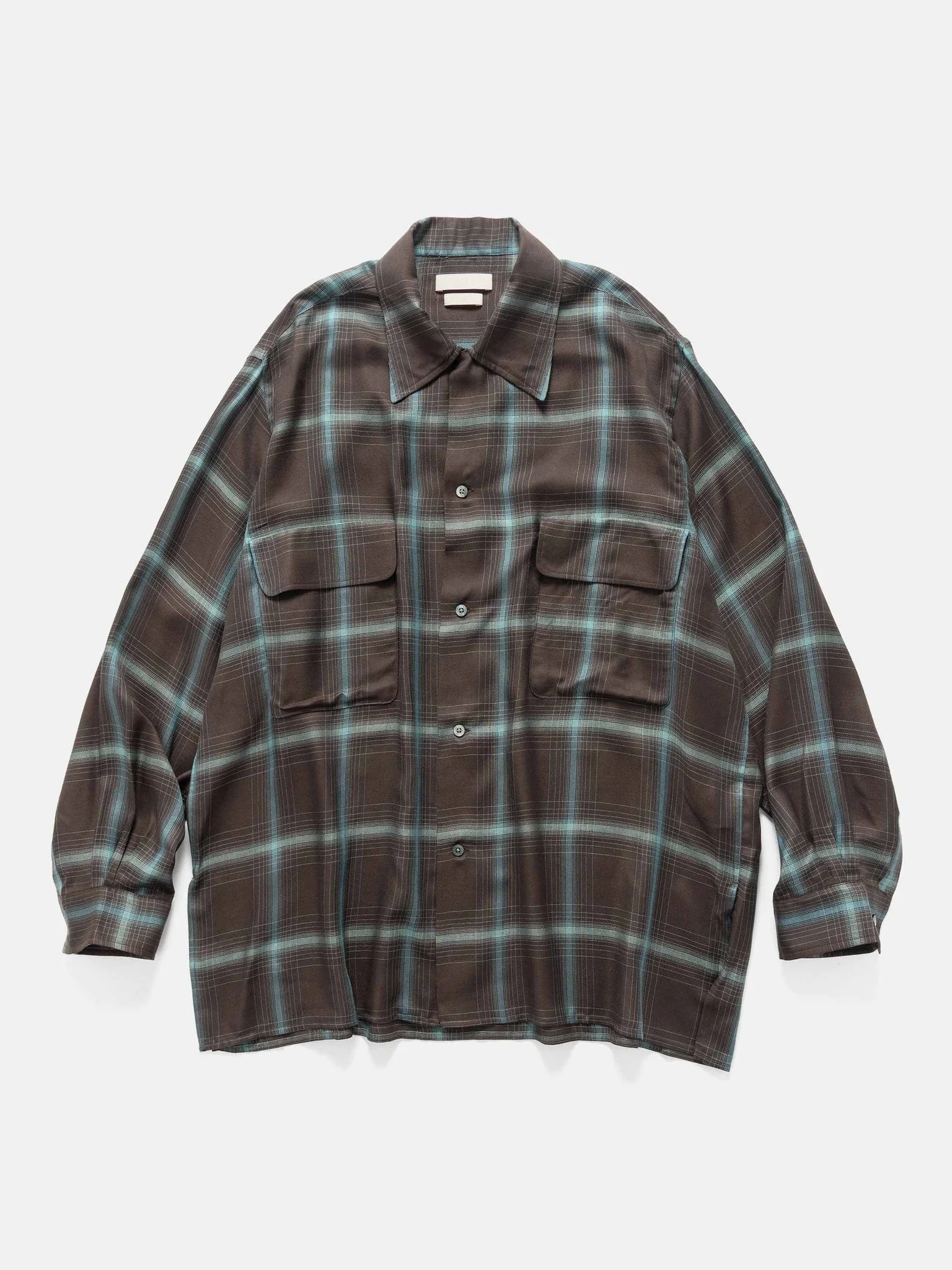Rayon Wool Ombre Plaid Wpocket Shirt Brown - 1