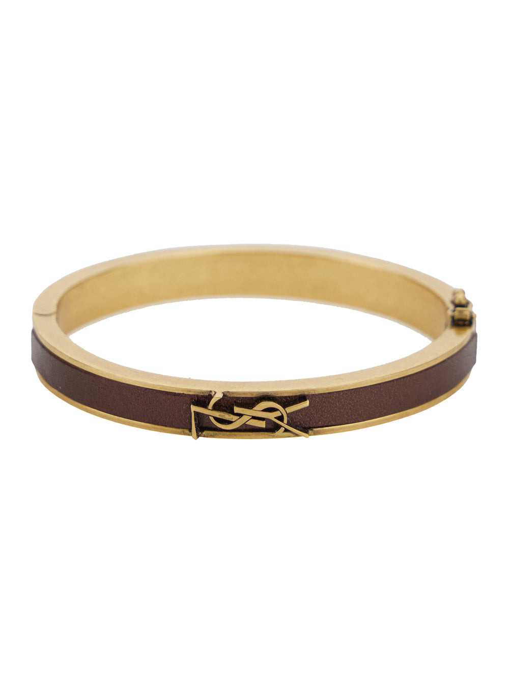 Saint Laurent Women Brown And Gold Colored Bracelt With Cassandre In Metal And Leather Woman - 1