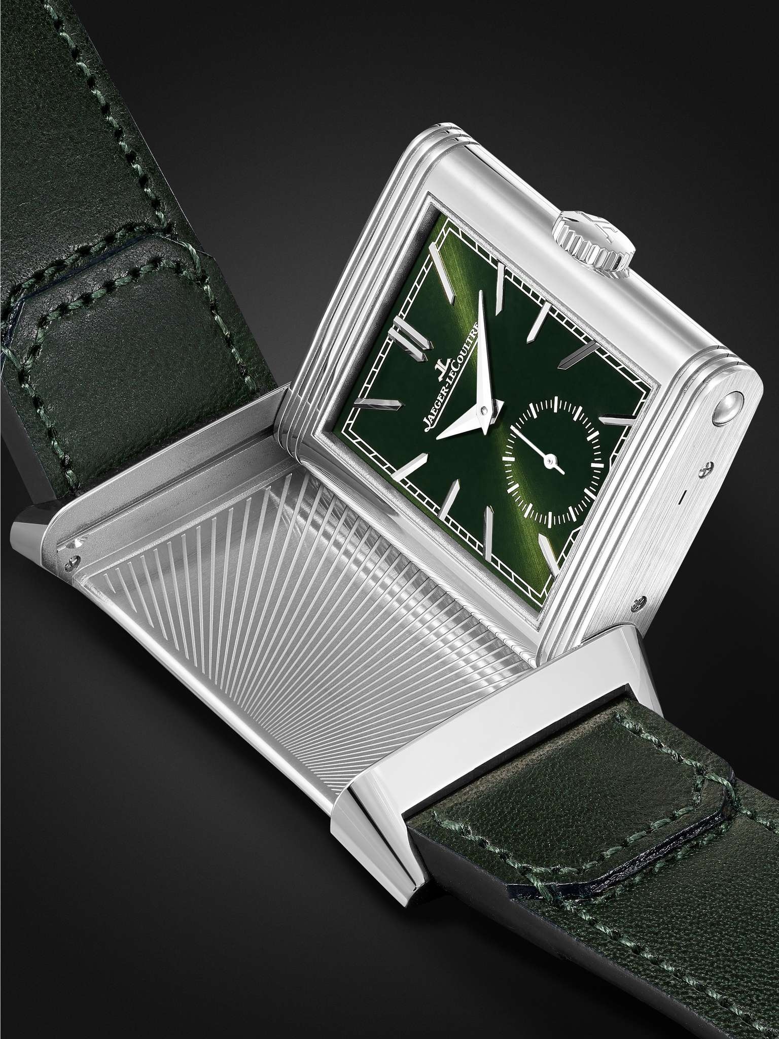 Reverso Tribute Small Seconds 27.4mm Steel and Leather Watch, Ref. No. Q3978430 - 7