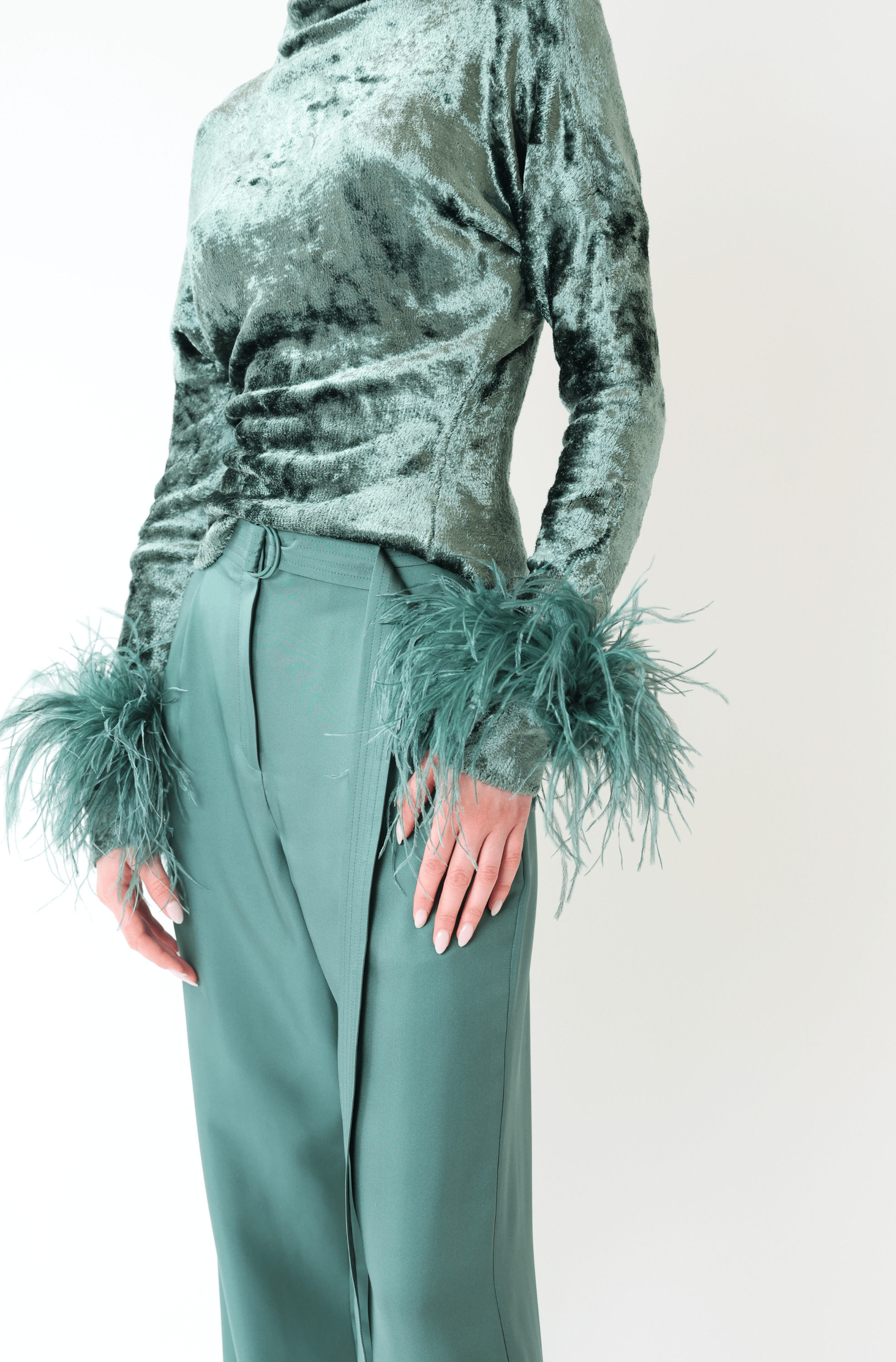 Velvet Dolman Top With Feathers - 4