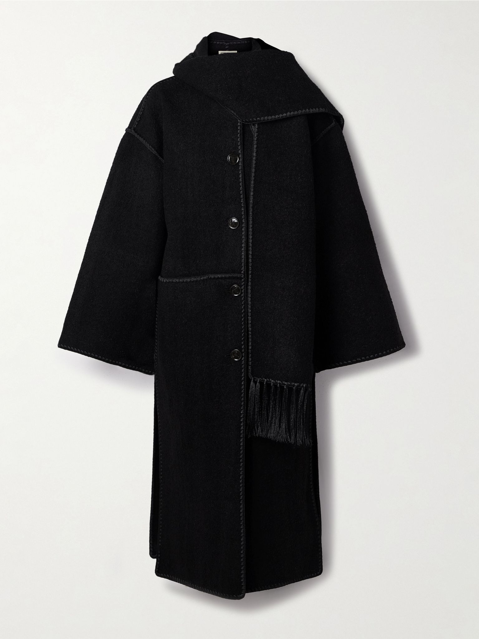 Draped fringed wool-blend bouclé jacket Black - 1