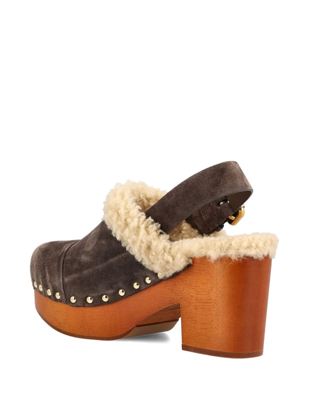 80mm shearling-trimmed studded clogs - 4