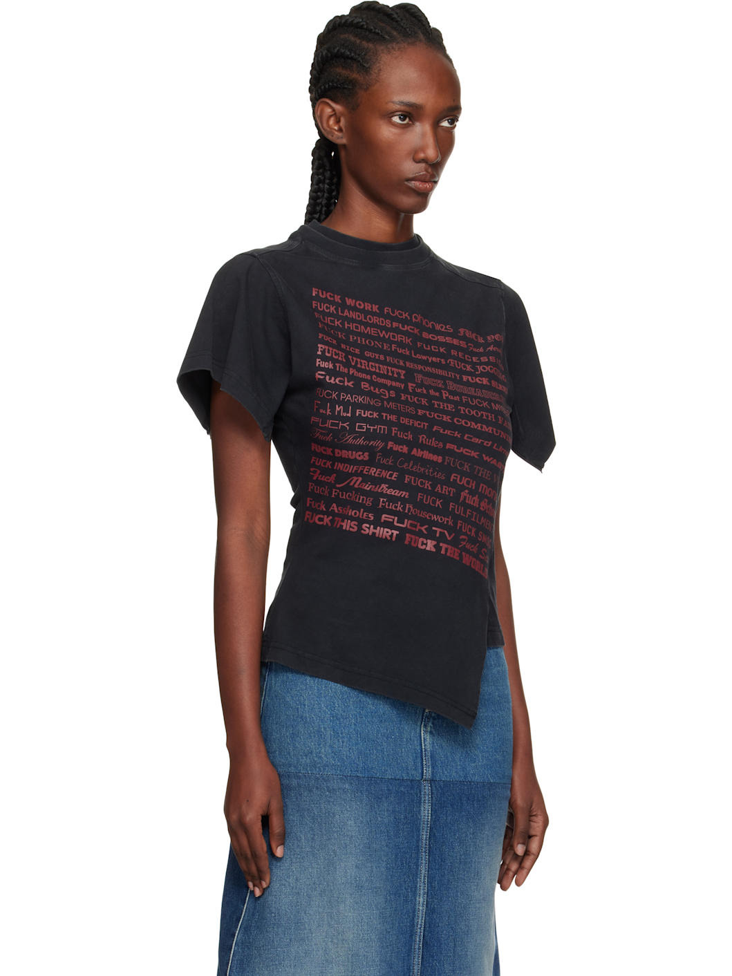 Black 'Fuck' Shifted T-shirt - 2