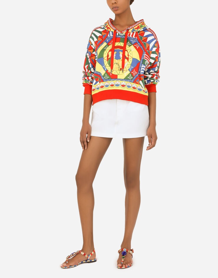 Cropped jersey hoodie with Carretto print - 6