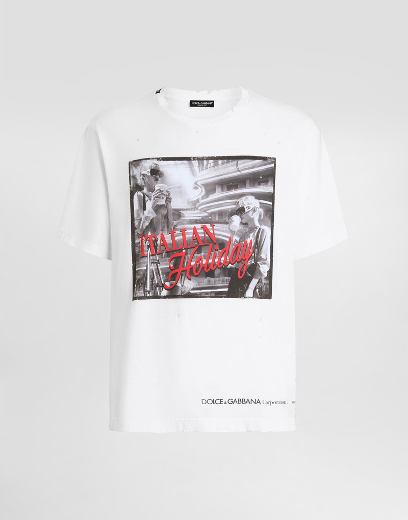 Cotton T-shirt with Italian Holiday print 1
