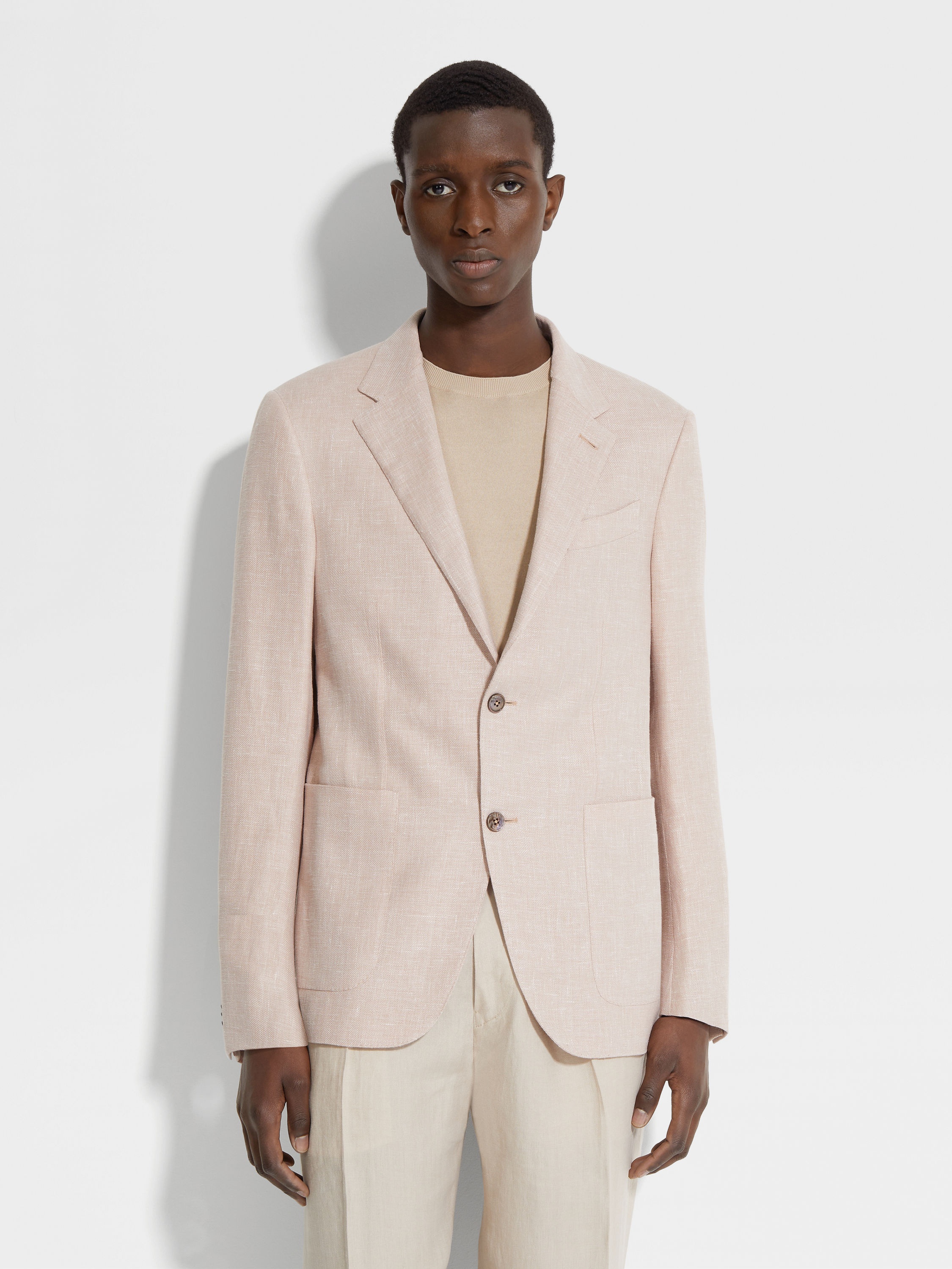 DUST PINK CROSSOVER LINEN WOOL AND SILK BLEND JACKET - 4