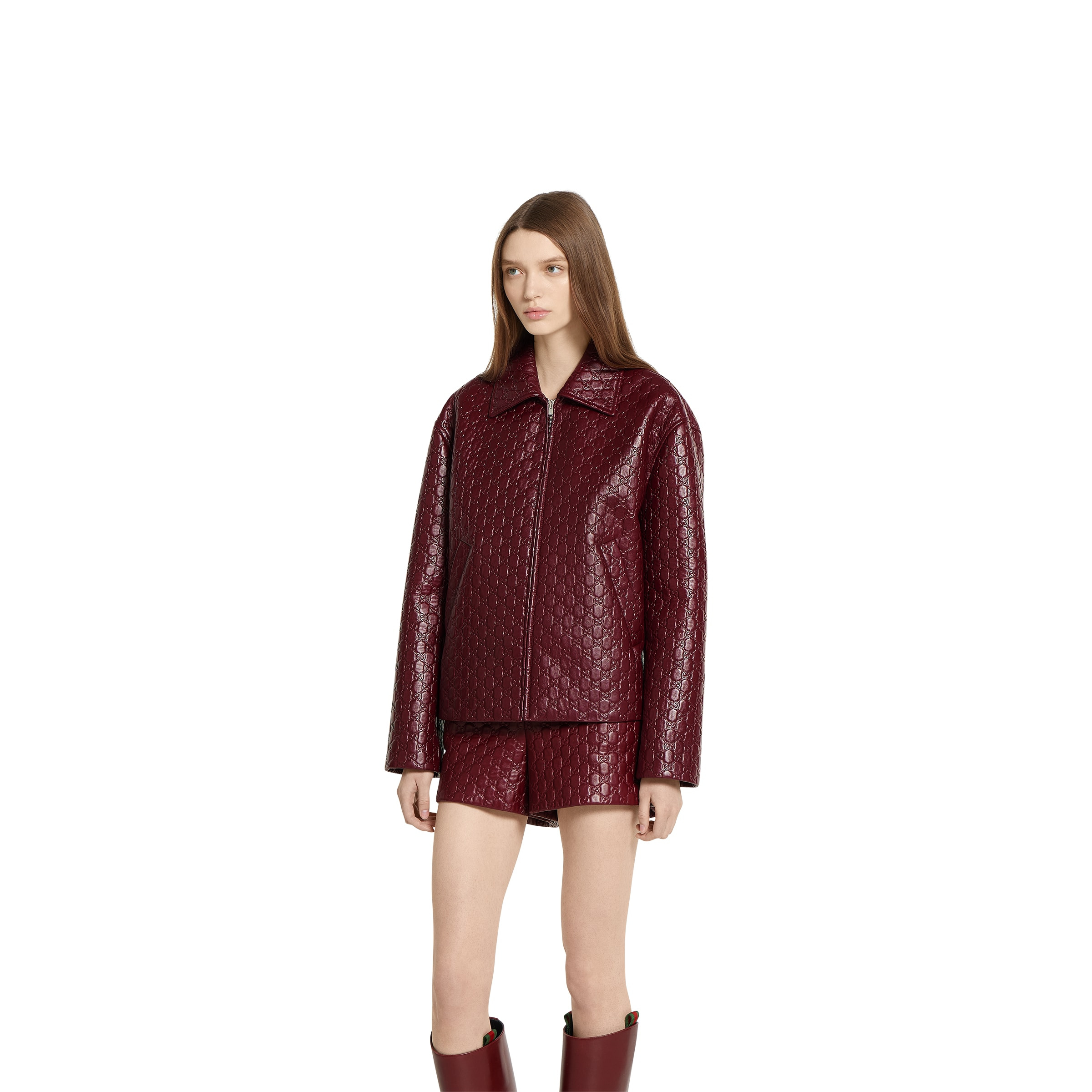 Oversize embossed GG leather jacket - 3