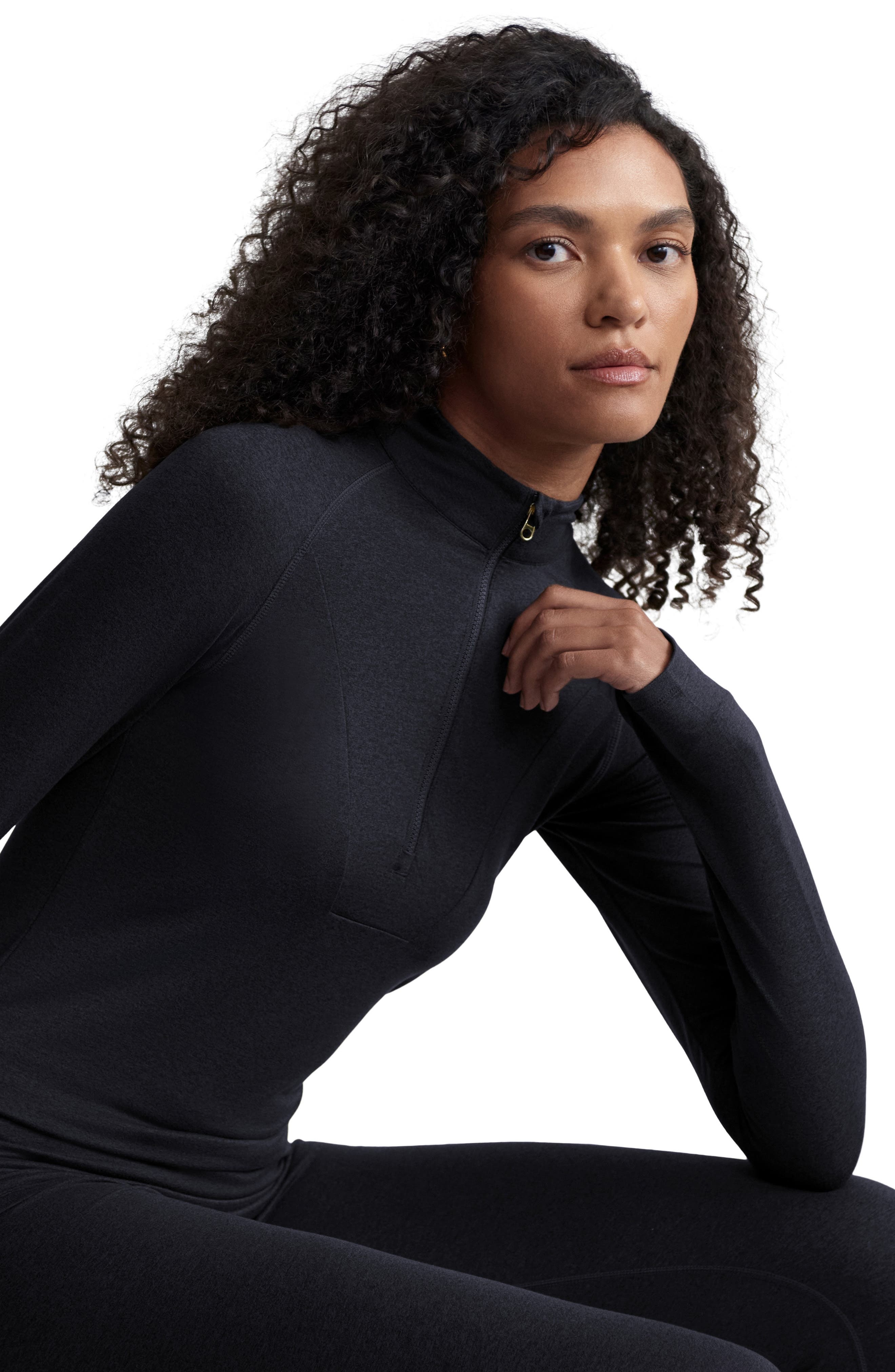 Varley Always Warm Base Layer Half Zip Top in Black Marl at Nordstrom - 5