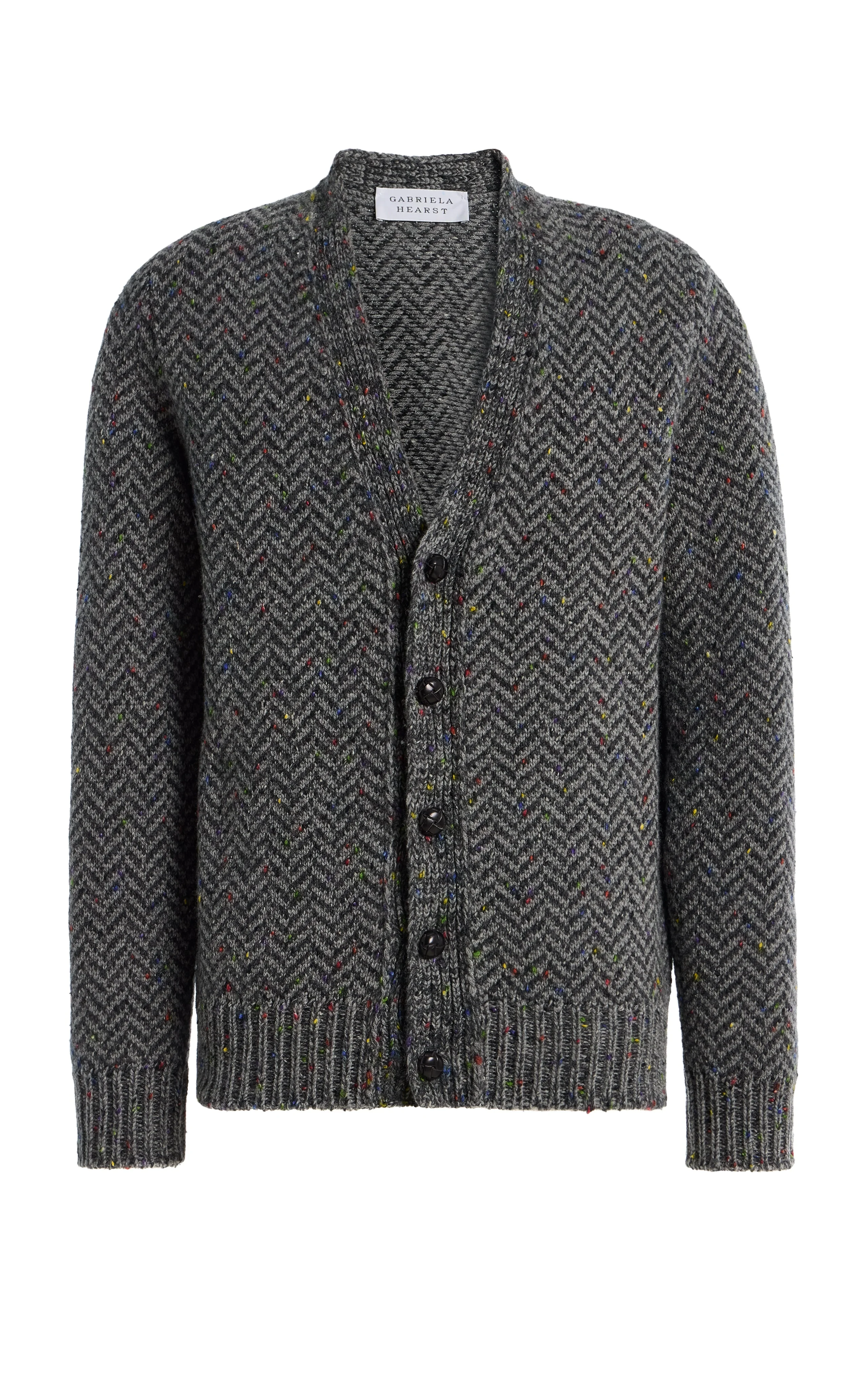 Gentry Knit Cardigan in Charcoal Multi Specked Aran Cashmere Herringbone - 1