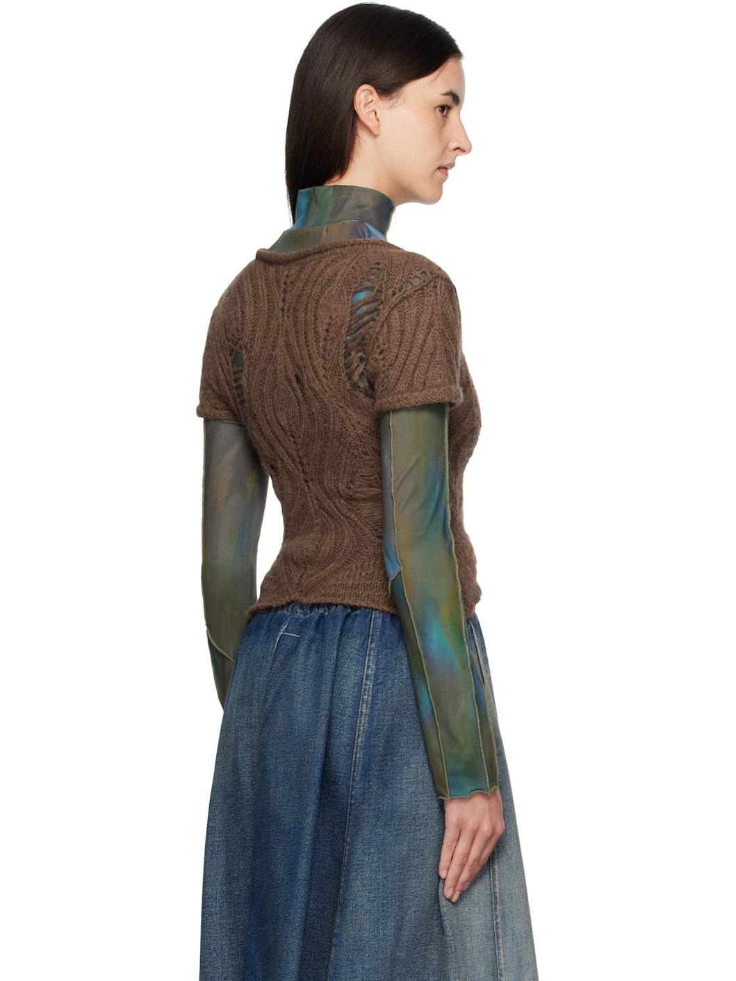 Brown & Green Cap Sleeve Sweater Layered T-shirt - 3