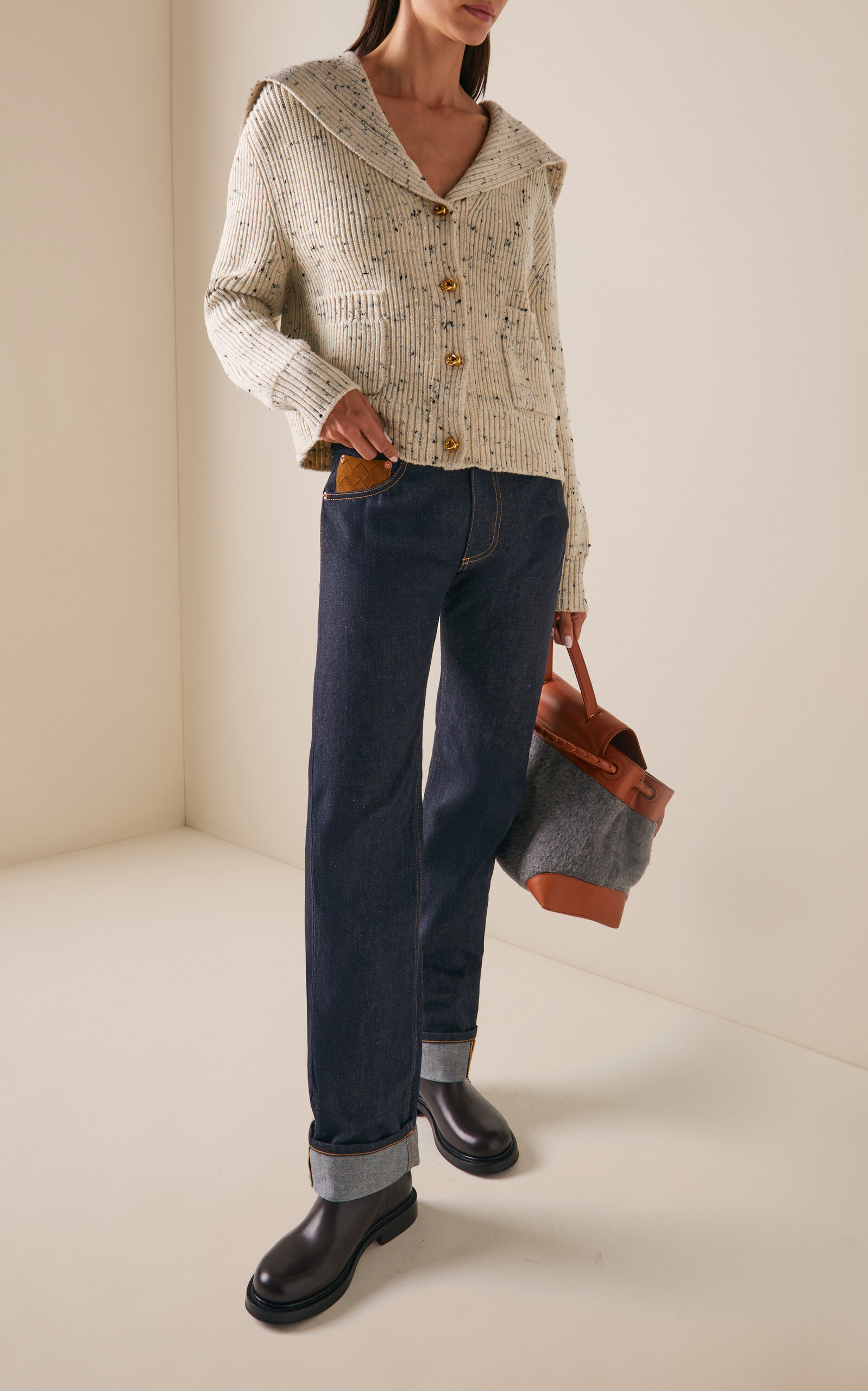Knot-Detailed Ribbed Wool Cardigan ivory - 3