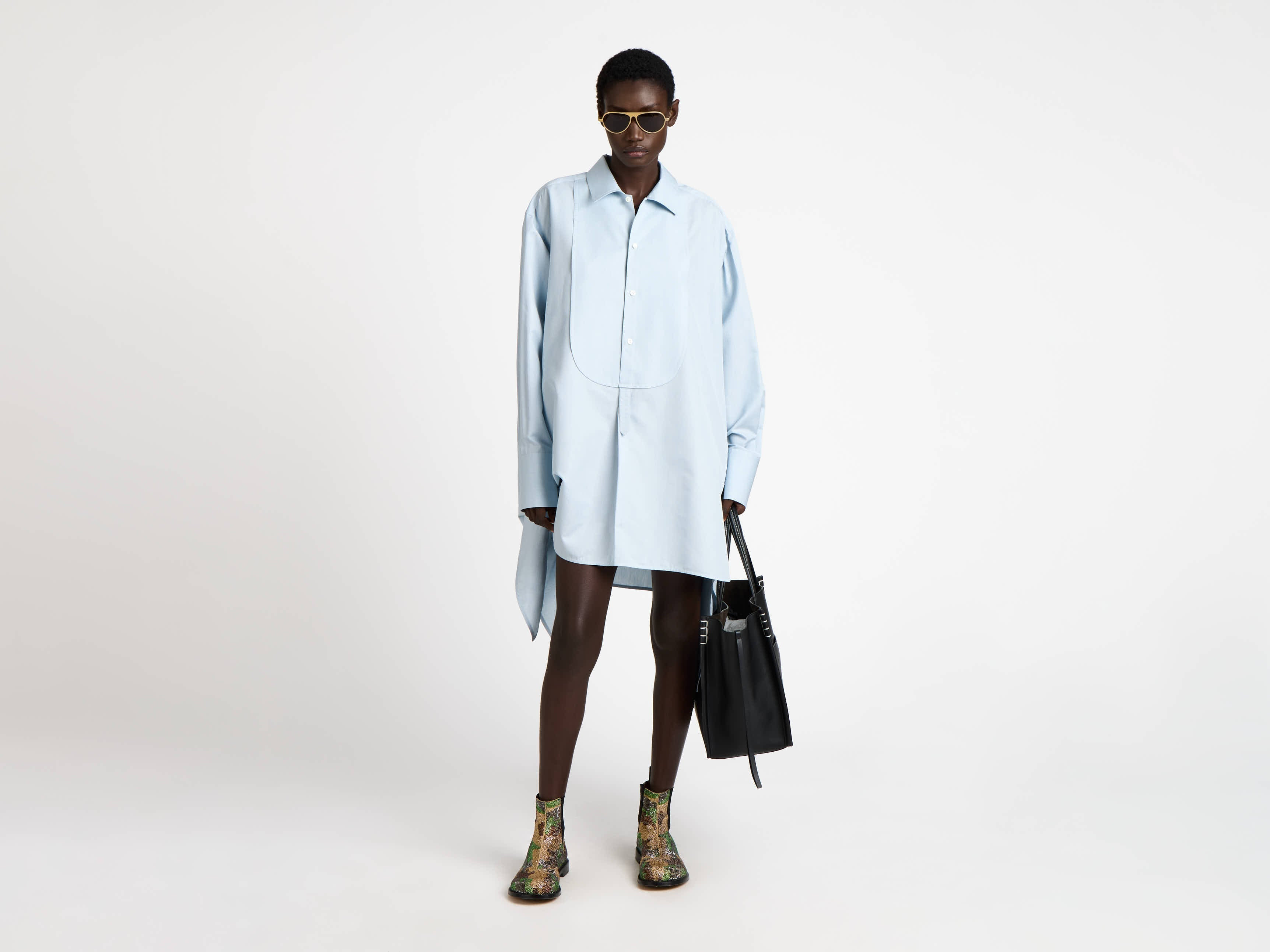 KNOTTED DETAIL SILK SHIRT DRESS IN POWDER BLUE - 2