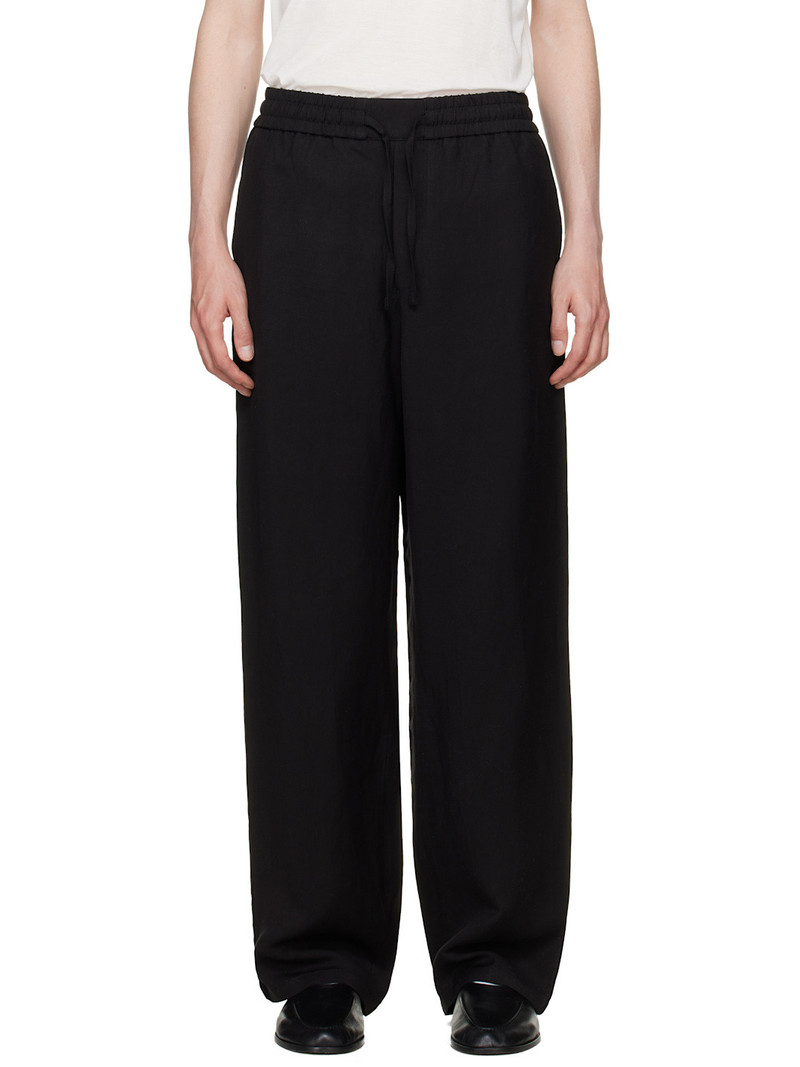 Black Blended Linen Elasticated Waist Trousers 1