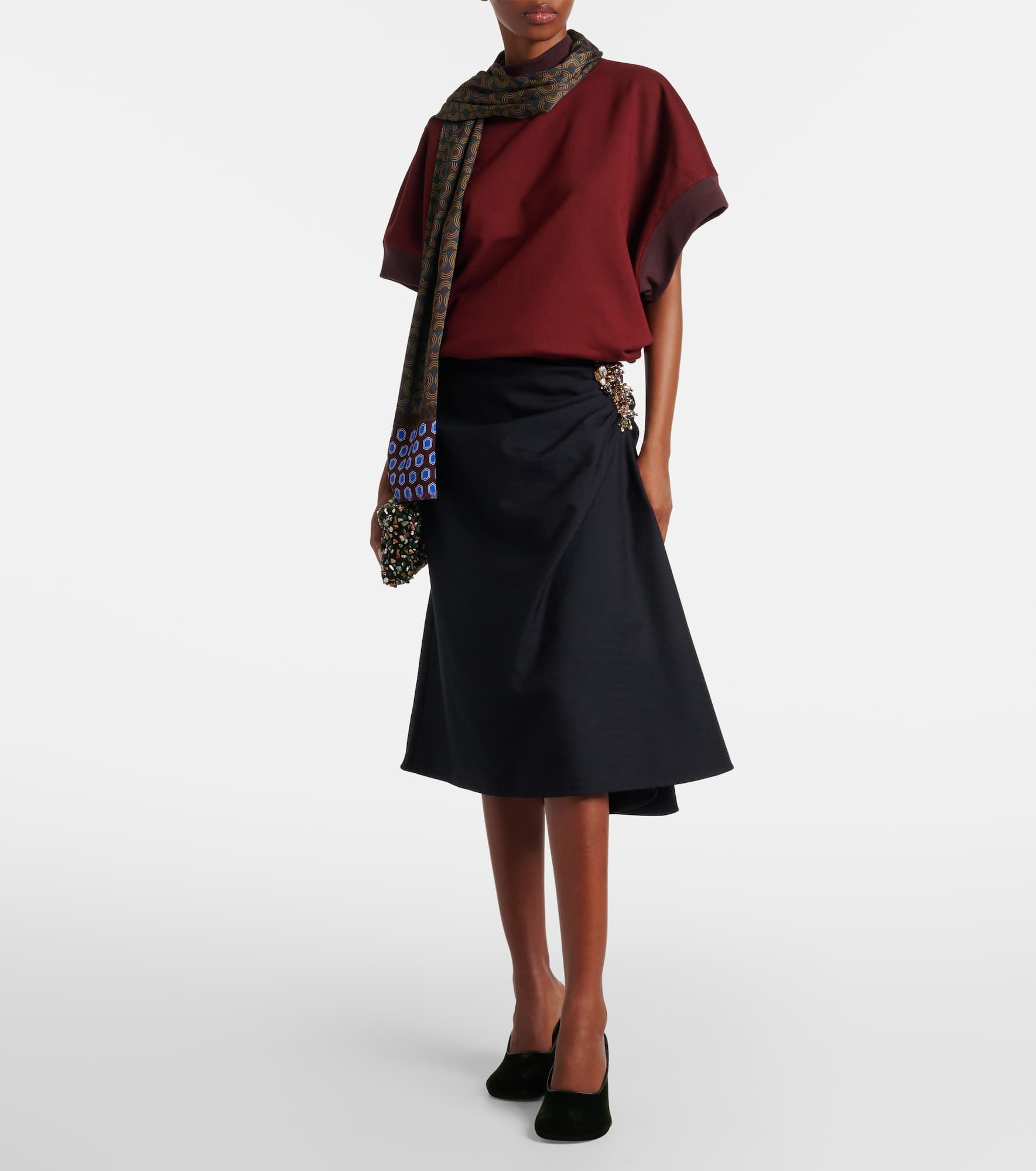 Embellished draped wool midi skirt - 2