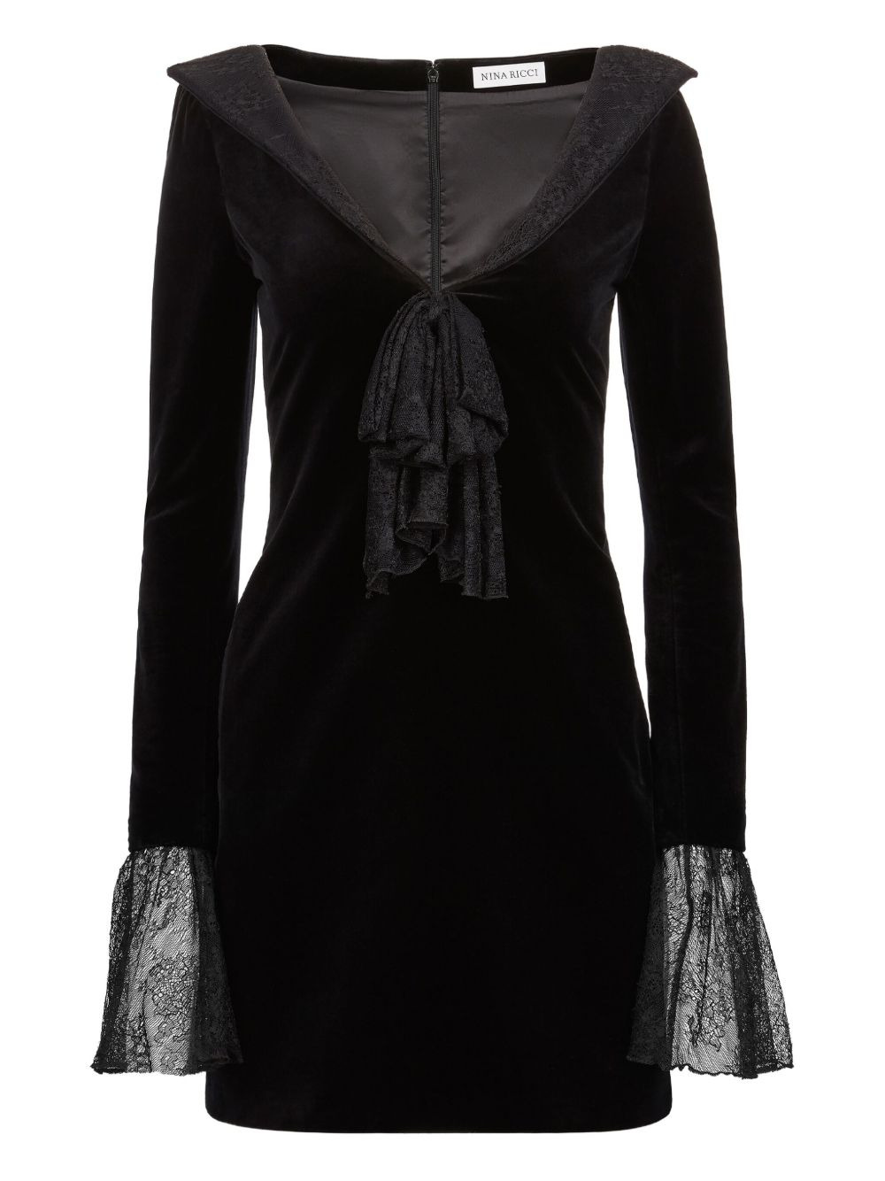 velvet lace-trimmed mini dress - 1