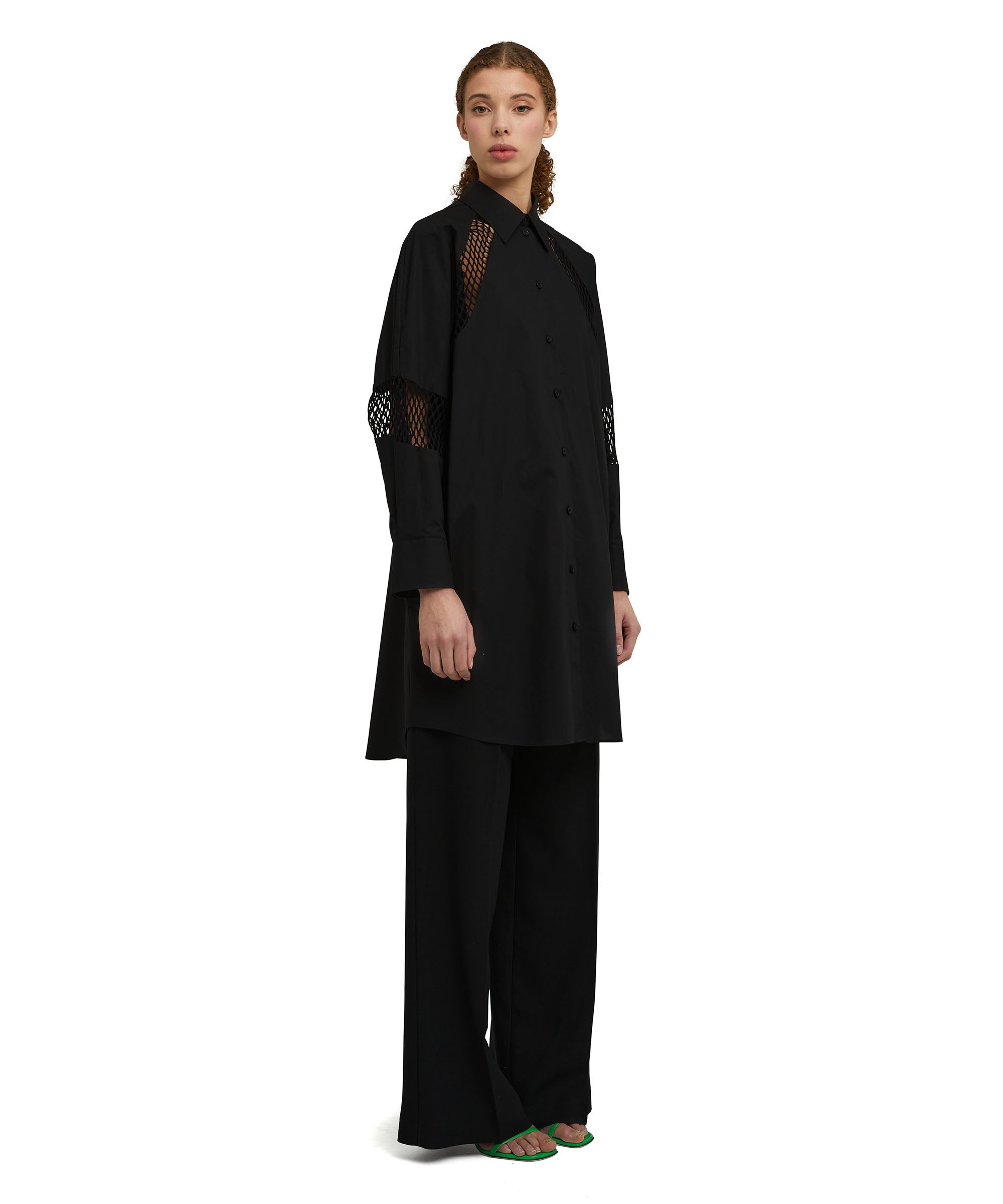 Poplin cotton tailored chemisier dress with mesh details - 3