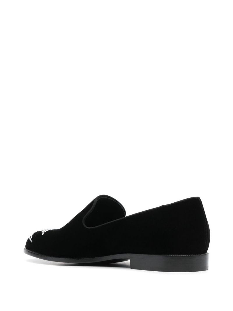 crystal-embellished velvet loafers - 4