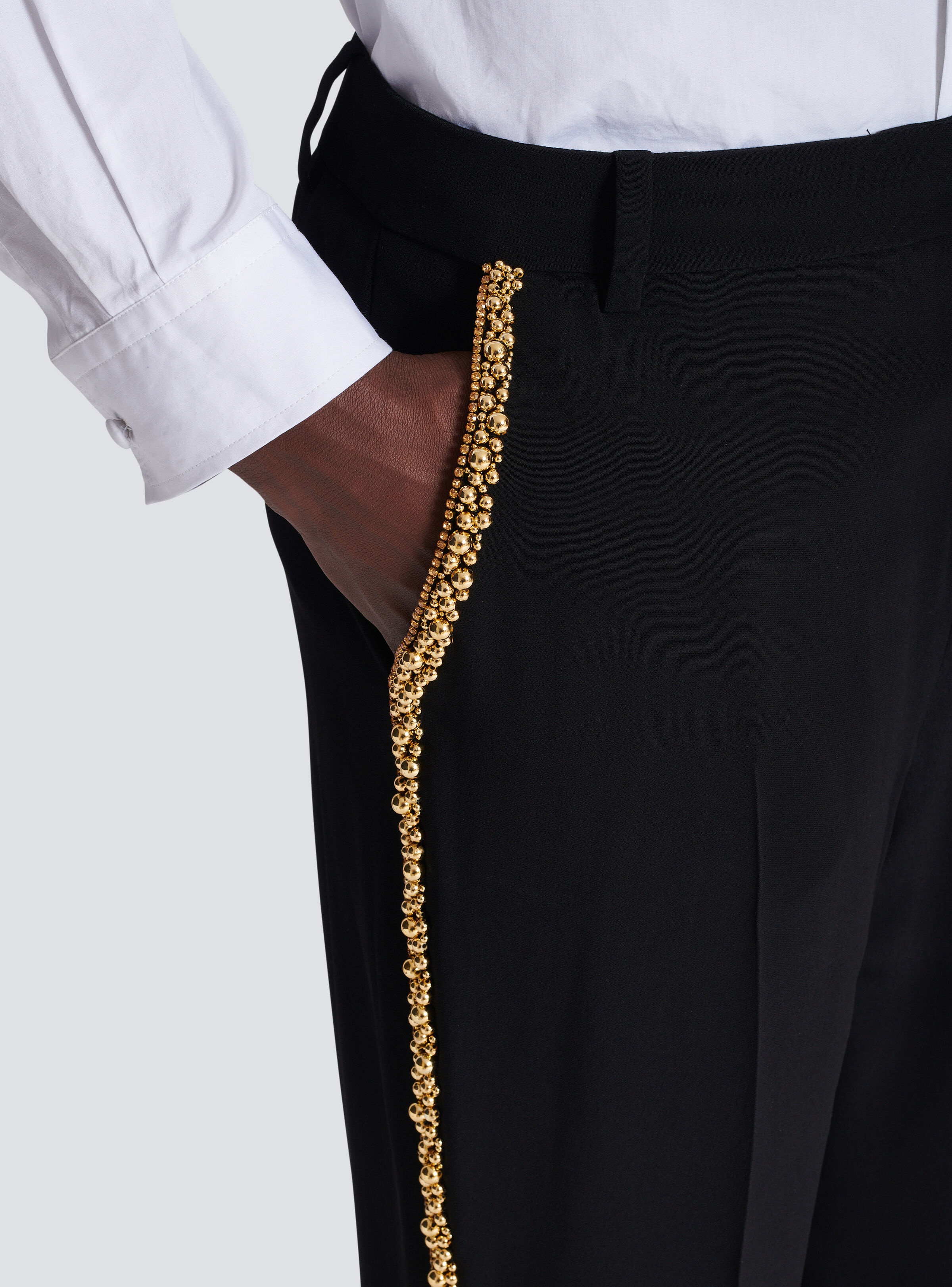 Embroidered crepe straight-leg tailored trousers - 6