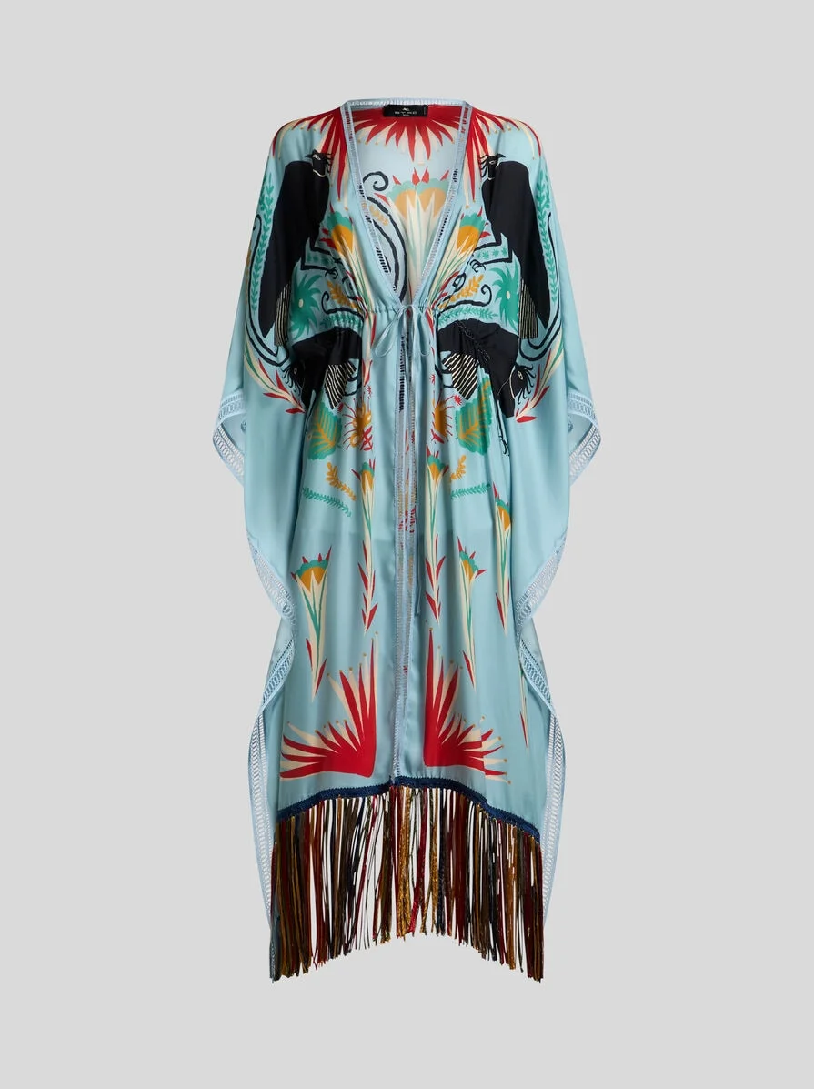 ETRO x TABBY BOOTH SILK KAFTAN WITH FRINGING AND PLACED PRINT - 1