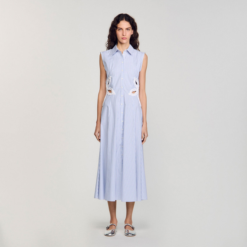 Sandro STRIPED EMBROIDERED MAXI DRESS outlook