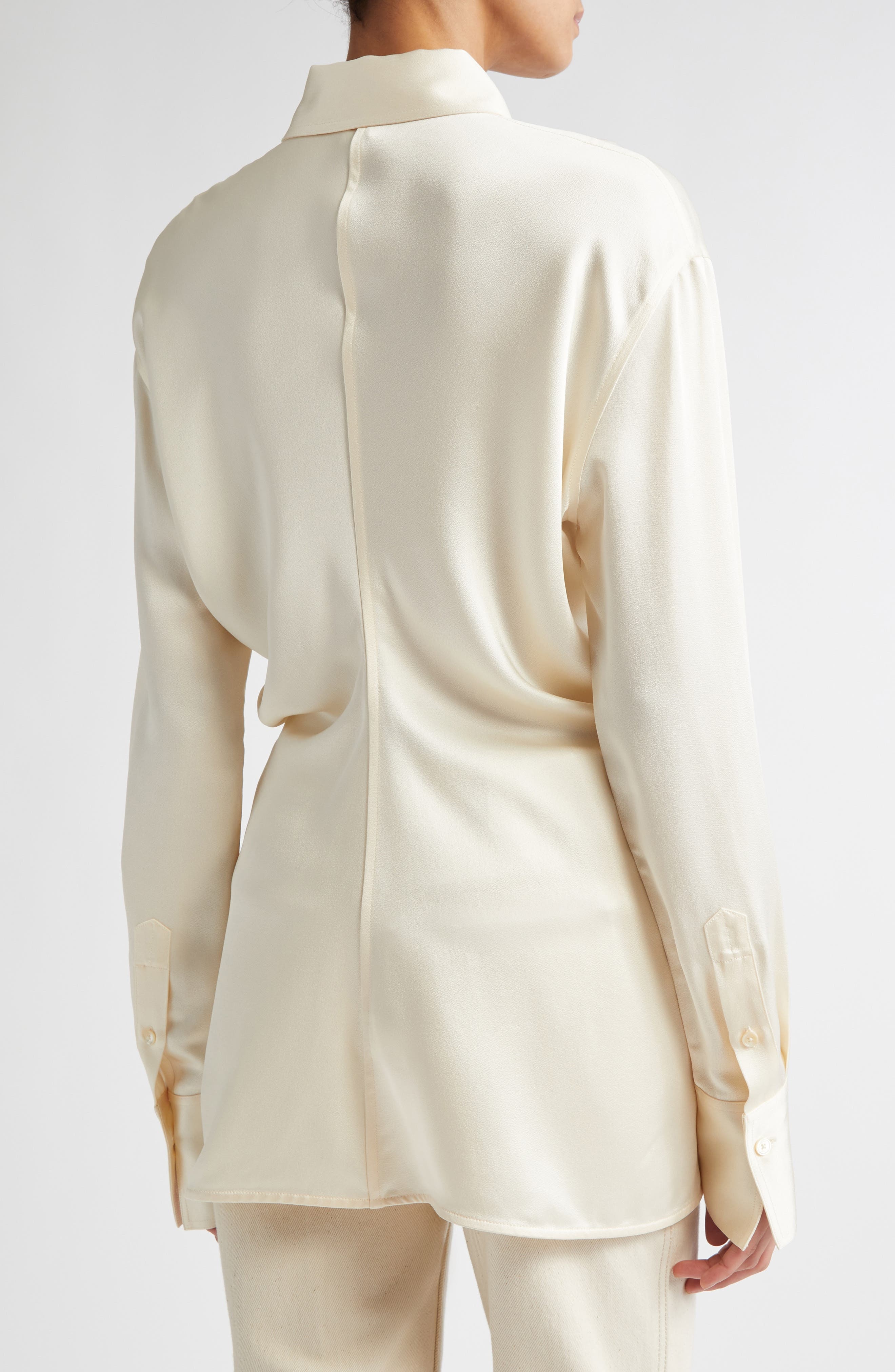 TOTEME Slouch Waist Satin Button-Up Shirt in Macadamia at Nordstrom - 4