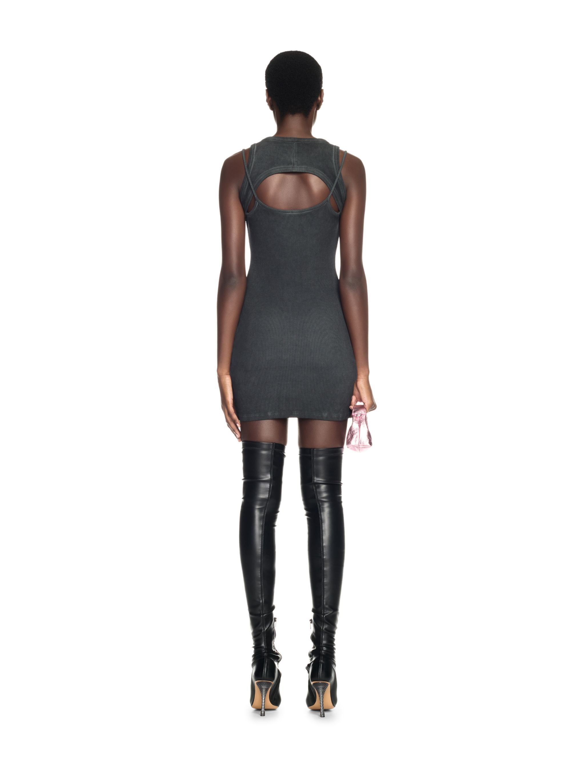 Grey Off Stamp Ribbed Cut Out Dress - 4