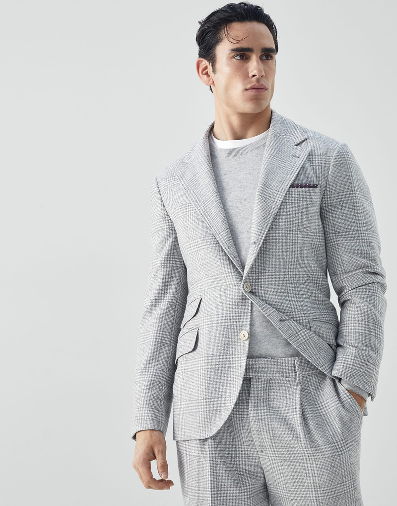 Frisé wool, silk and cashmere Prince of Wales deconstructed Cavallo blazer 1