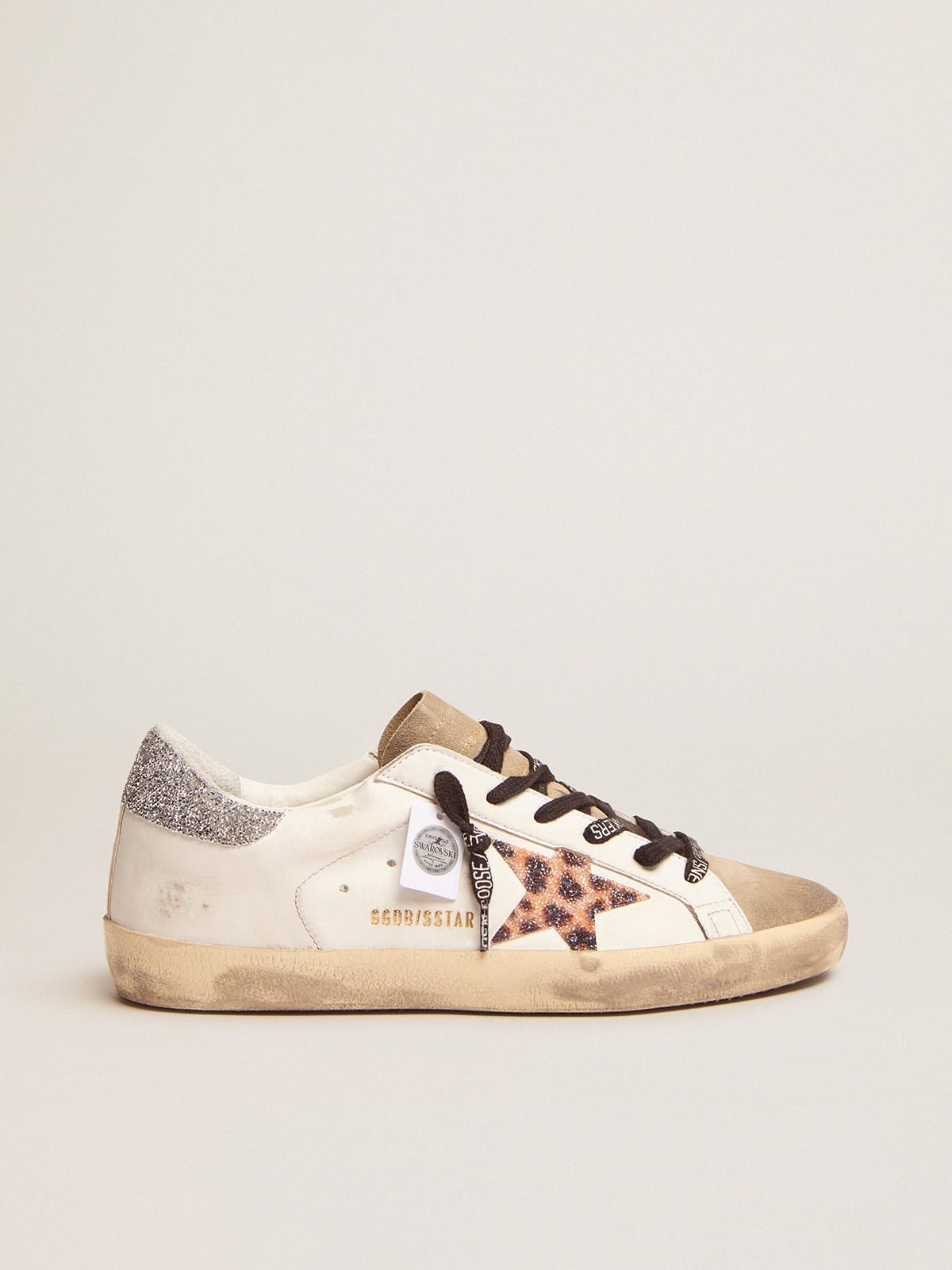 Super-Star sneakers with leopard-print crystal star and silver-colored  crystal heel tab