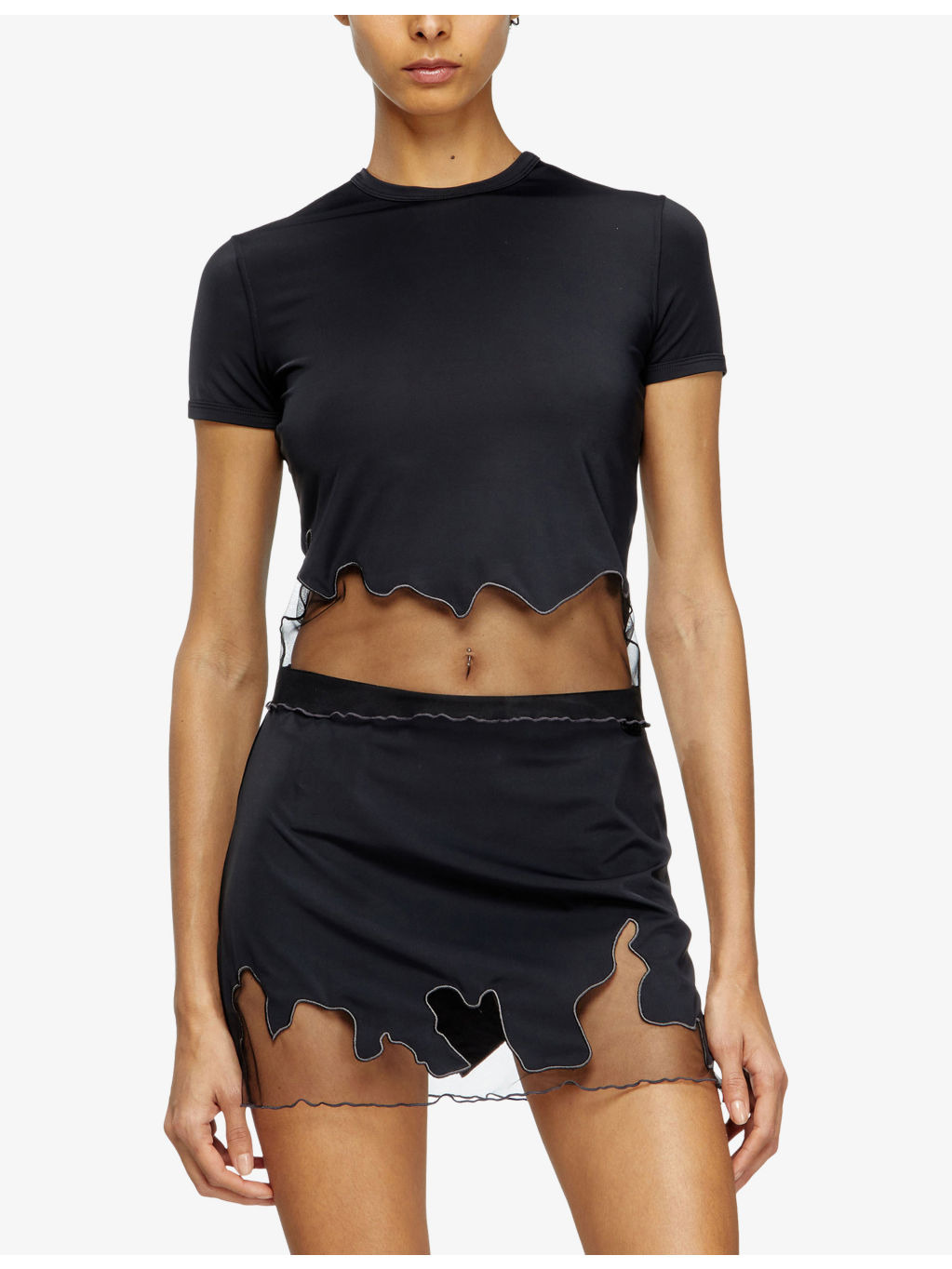T-Inlay-R1 Tulle-Inlay Stretch-Woven T-Shirt - 3