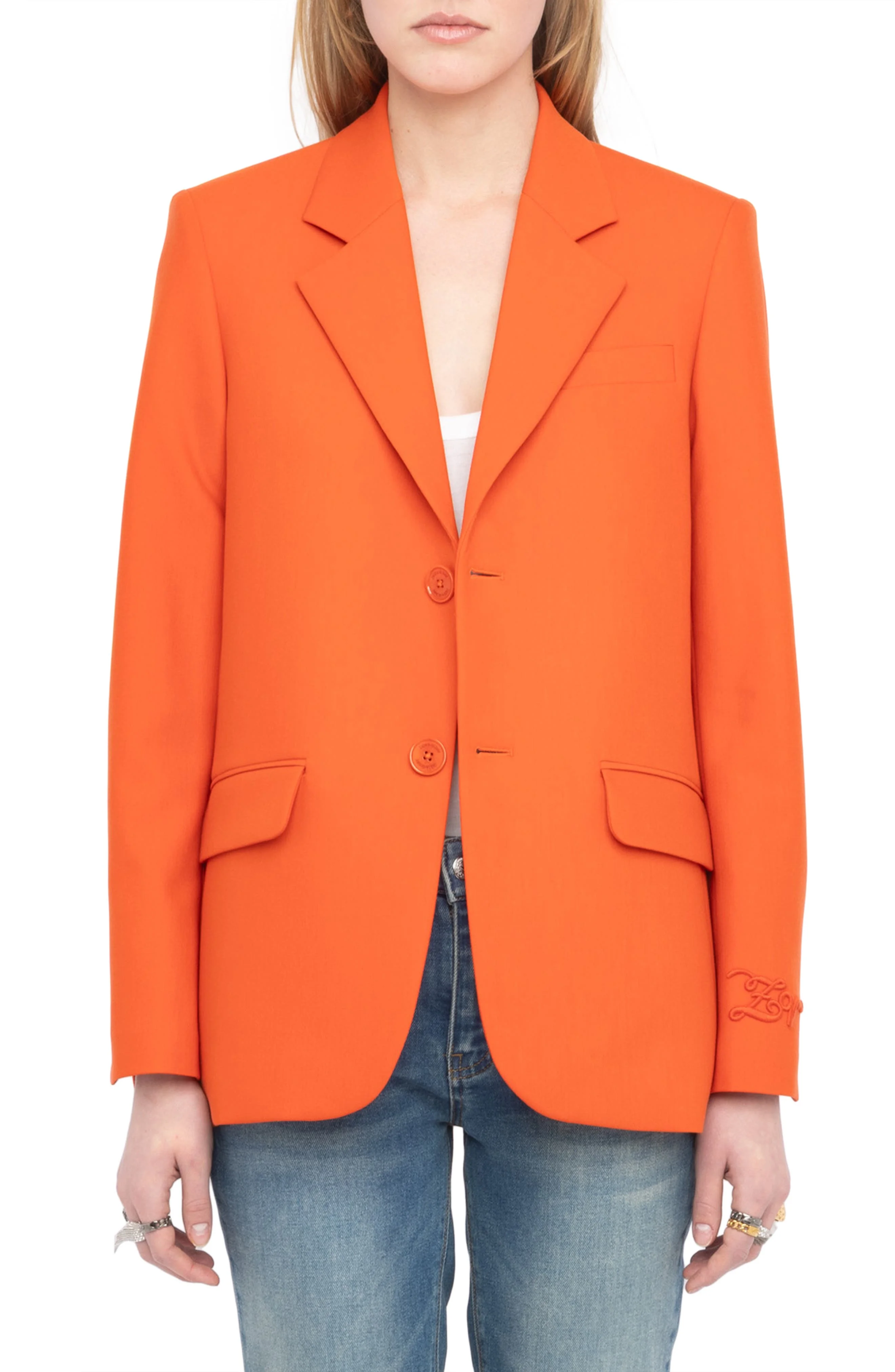 Zadig & Voltaire Notch Lapel Jacket in Tangerine at Nordstrom - 1